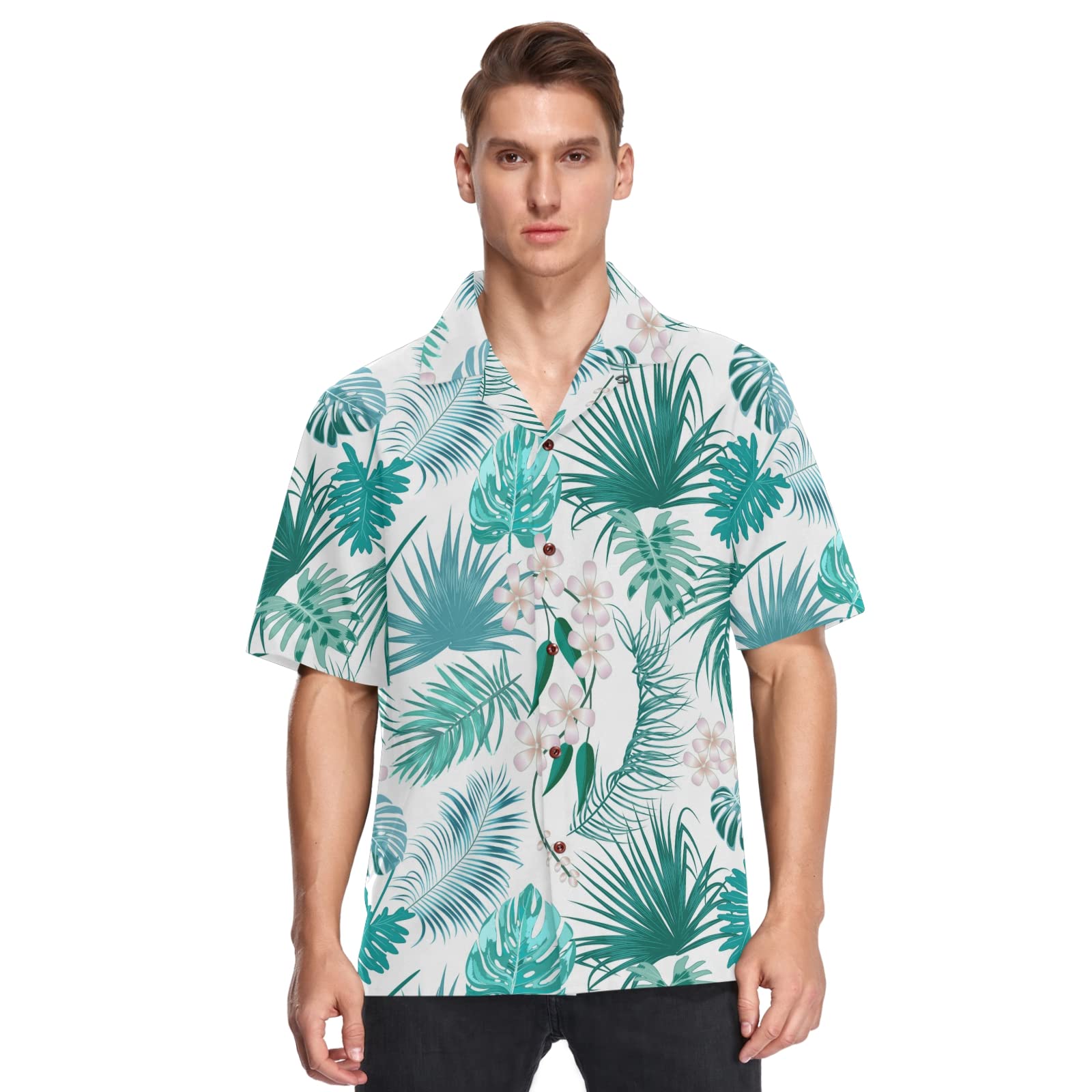 Men's Tropical Palm Leaf Hawaiian Shirt - Breathable Casual Button Down Shirt for Summer Beach Vacation, Luau Party & Outdoor Activities | Size S 20425415