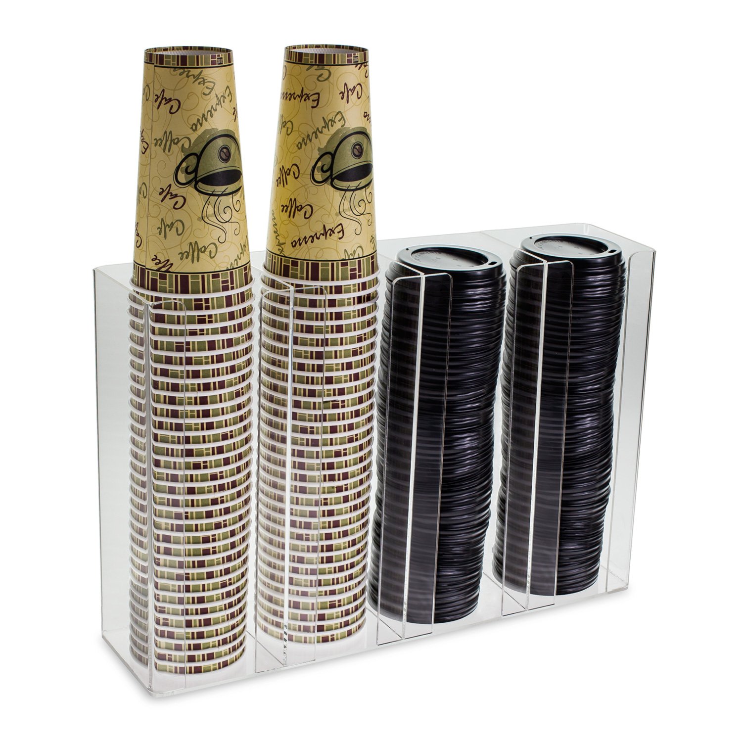 SOURCEONE.ORG Premium Clear Acrylic Coffee Cup & Lid Holder - Wall Mount or Countertop Soda Fountain Organizer - Perfect for Restaurants, Cafes & Home Kitchen Organization