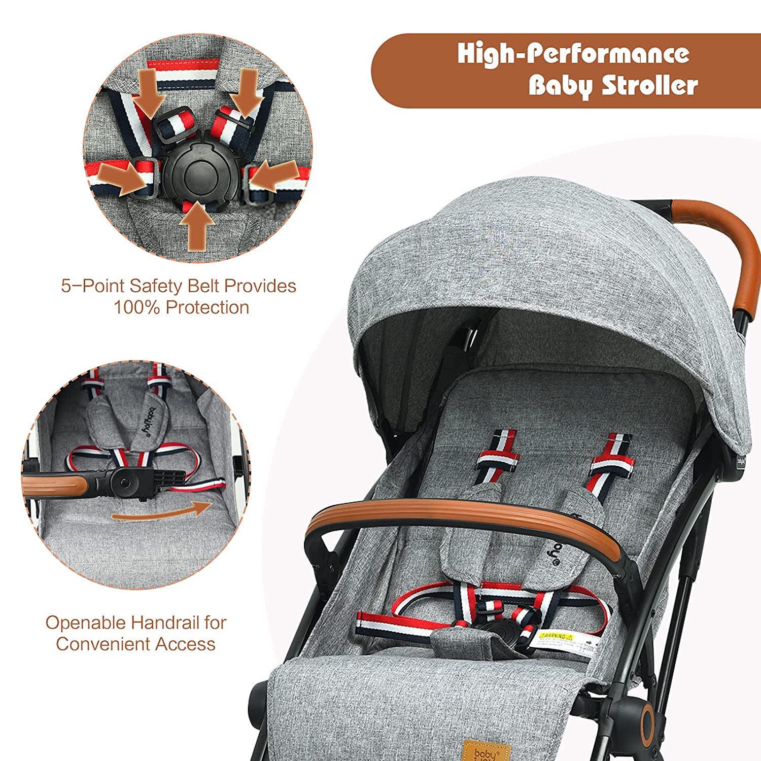 HONEY JOY Lightweight Baby Stroller - Compact One-Hand Foldable Travel Stroller for Airplane, Fits in Cabin & Overhead Bin, Self-Standing Toddler Stroller with Adjustable Backrest & Canopy (Gray) - Perfect for Air Travel, Shopping, and Everyday Use with Your Baby