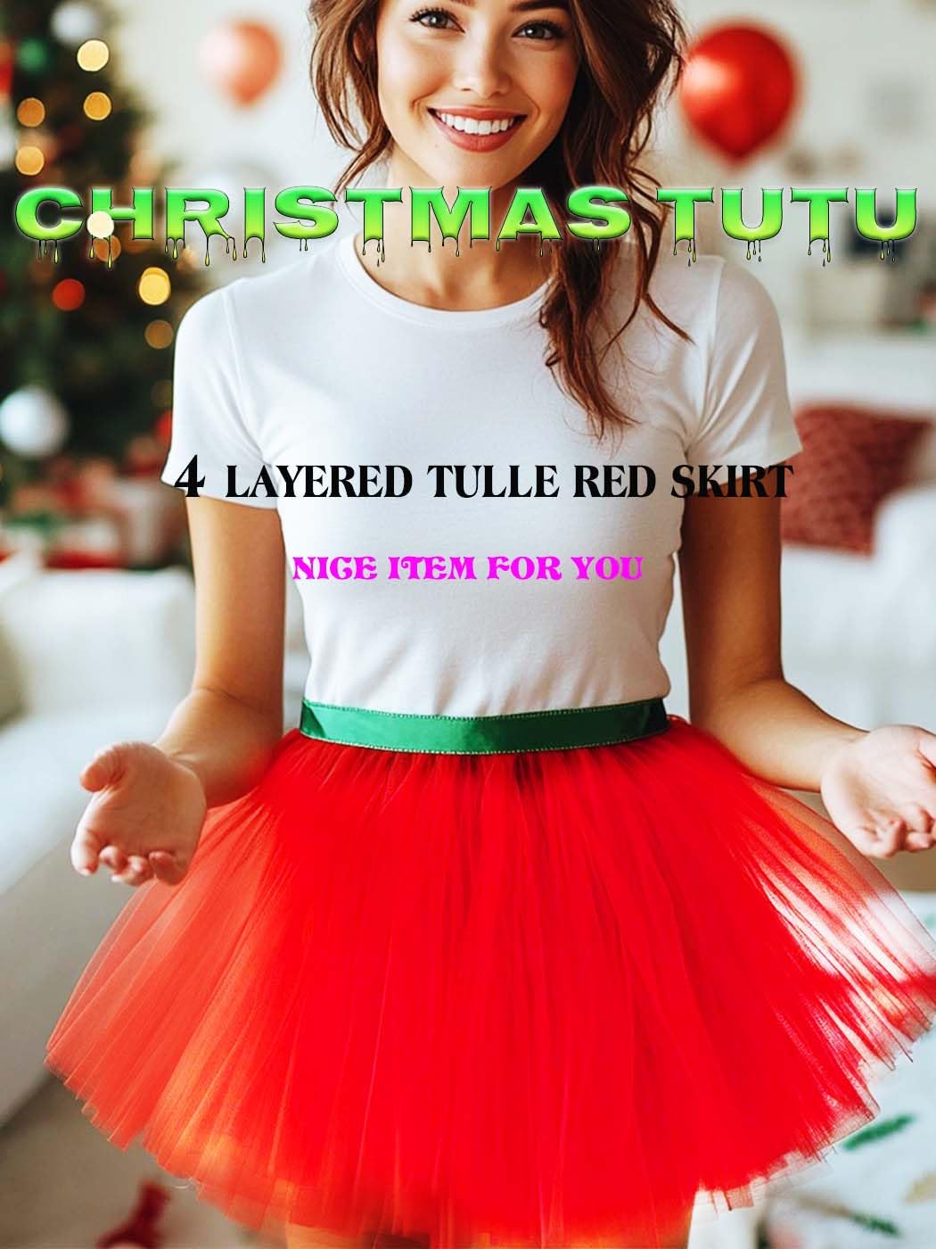 Festive Red Christmas Tutu Skirt with Polka Dots - Santa Inspired Layered Dance Skirt for Women | Perfect for Holiday Parties, Performances & Festive Photo Shoots