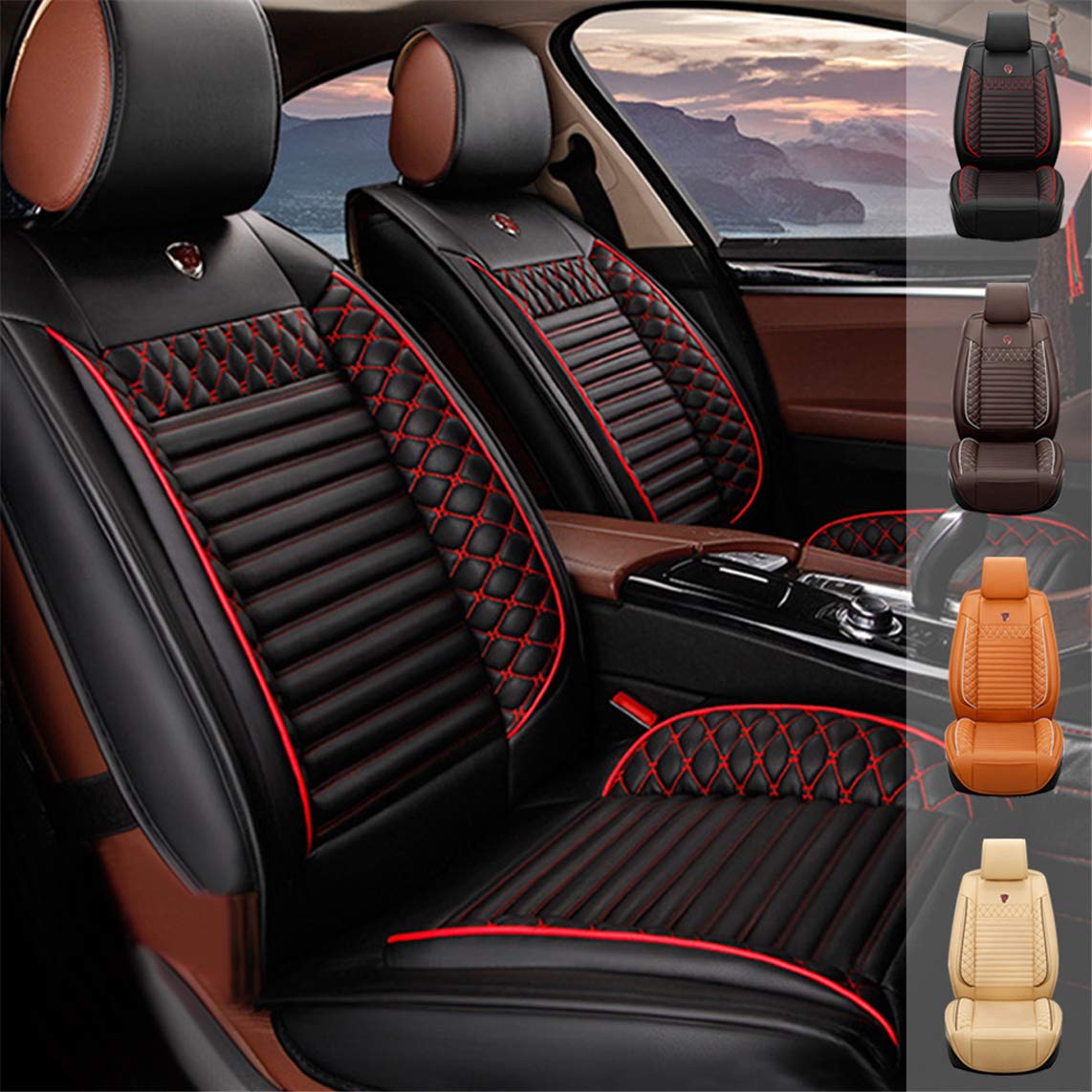 Handao-US Premium PU Leather Car Seat Covers for Dodge RAM & Charger - Waterproof, Comfortable Black & Red Auto Seat Protectors | Perfect for Road Trips, Daily Commutes & Truck Enthusiasts