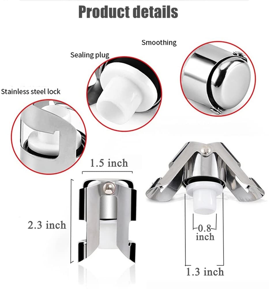 3 Pack Reusable Stainless Steel Champagne Stoppers - Wine Bottle Cork Sealer for Cava, Prosecco & Sparkling Wines (Silver) | Keep Bubbles Fresh for Parties, Weddings & Celebrations