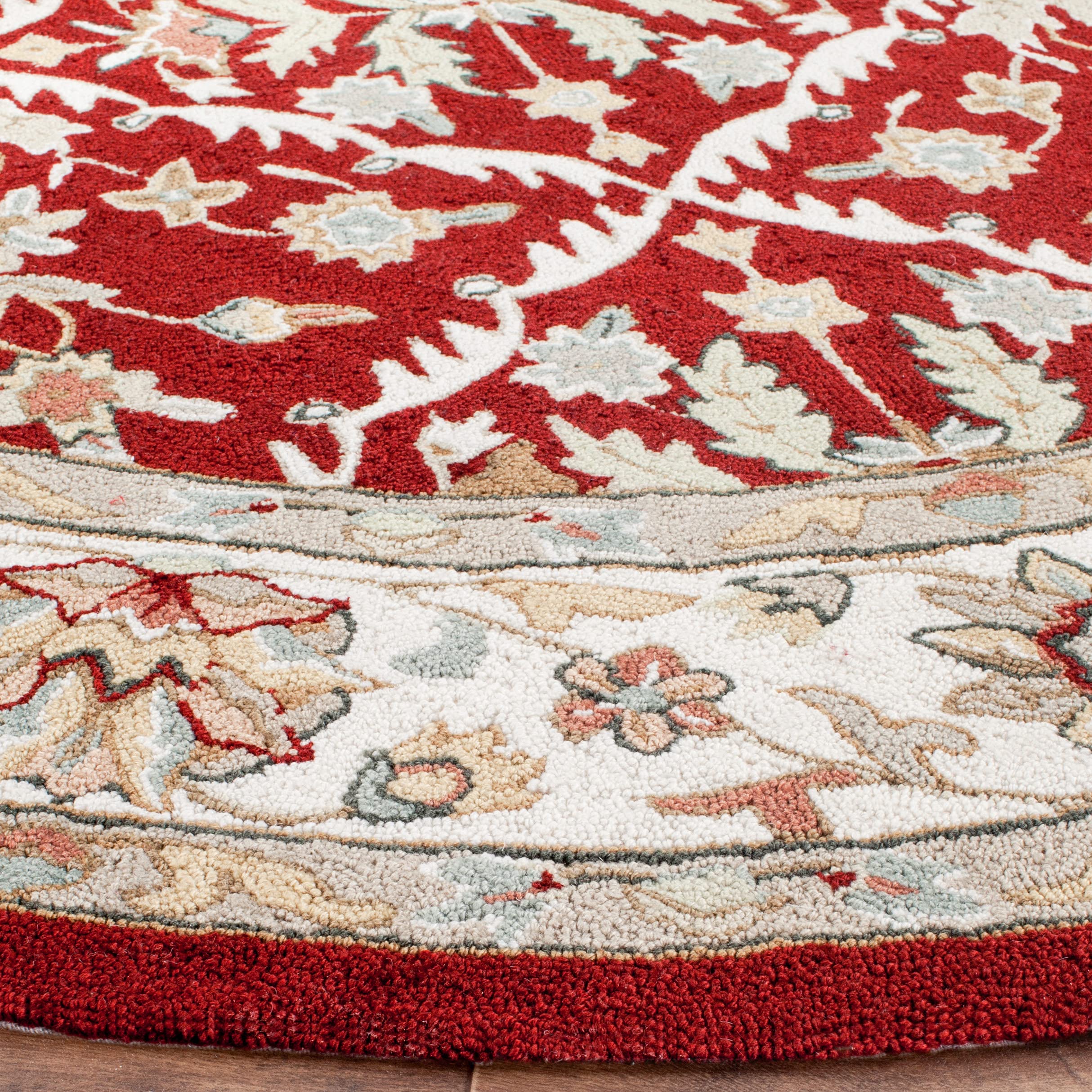 SAFAVIEH Easy Care Collection 8' Round Red/Ivory Hand-Hooked Area Rug - EZC717A - Perfect for Living Room, Bedroom & Home Decor