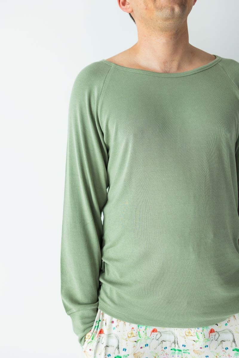 Sage Ribbed Adult Raglan Top - Women's Long Sleeve Casual T-Shirt for Everyday Wear, Workout & Layering | Soft Stretchy Fabric | Trendy Streetwear Style