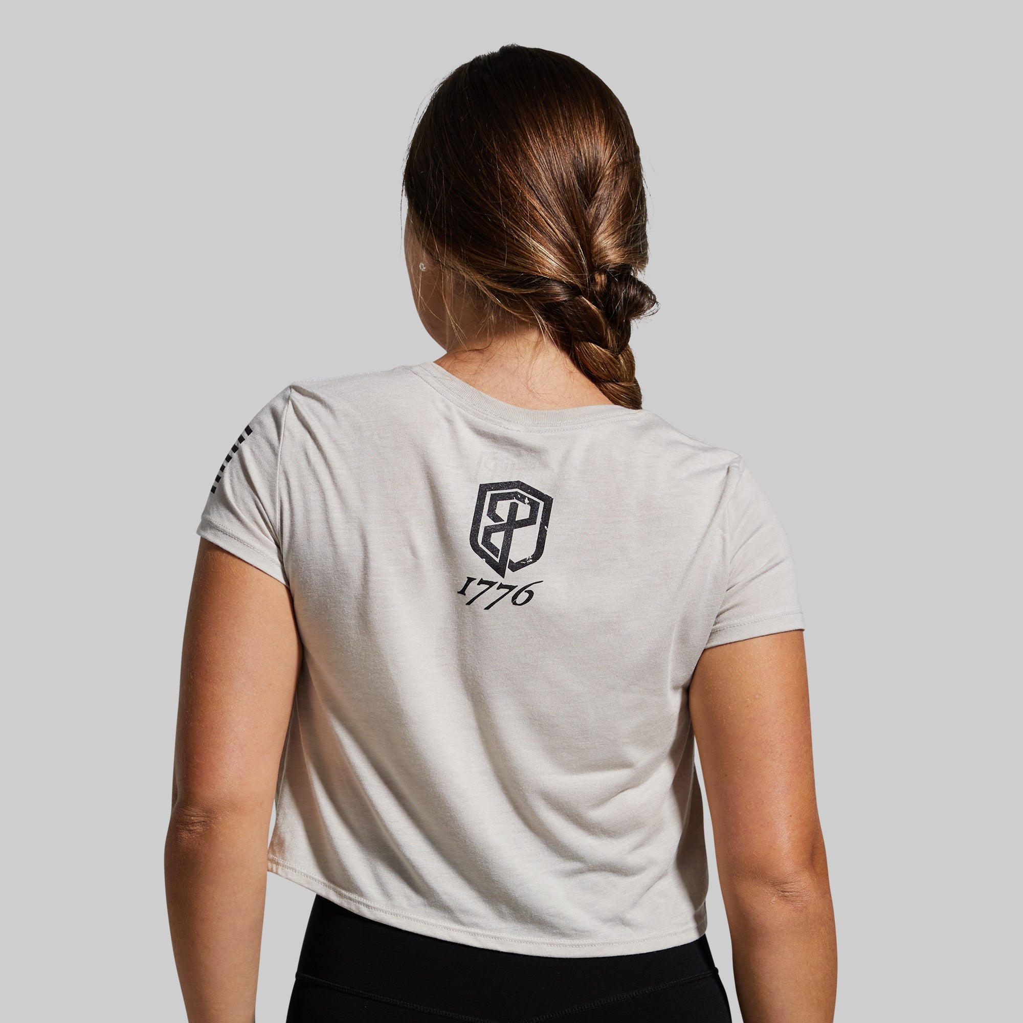 We The People Crop Tee - Women's Casual Short Sleeve T-Shirt in Tan | Perfect for Summer Outfits, Beach Days & Streetwear Fashion