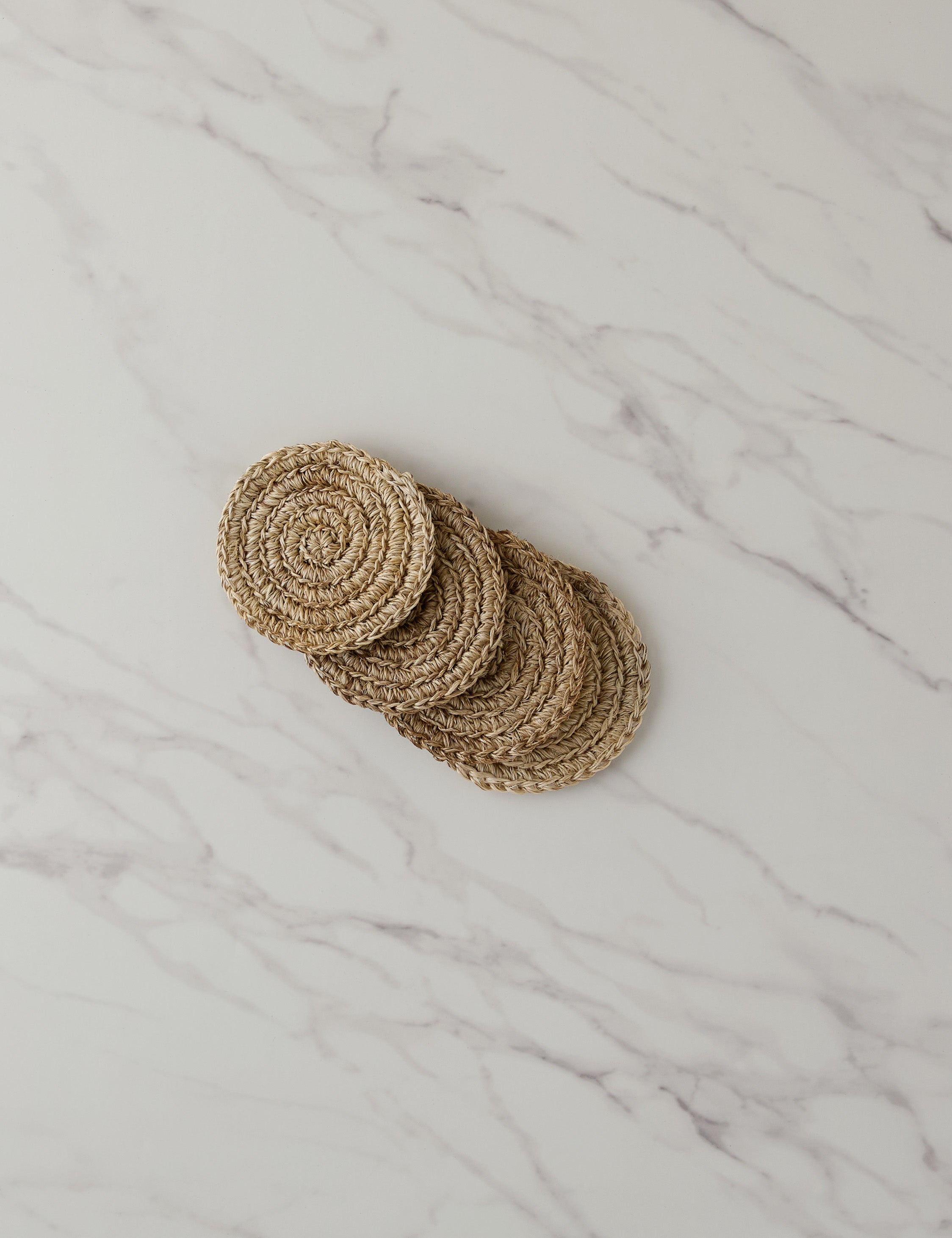 Eco-Friendly Fique Spiral Coasters Set of 4 - Handmade Natural Fiber Drink Coasters by Tallo de Olivo - Perfect for Coffee Tables, Bars, and Home Decor