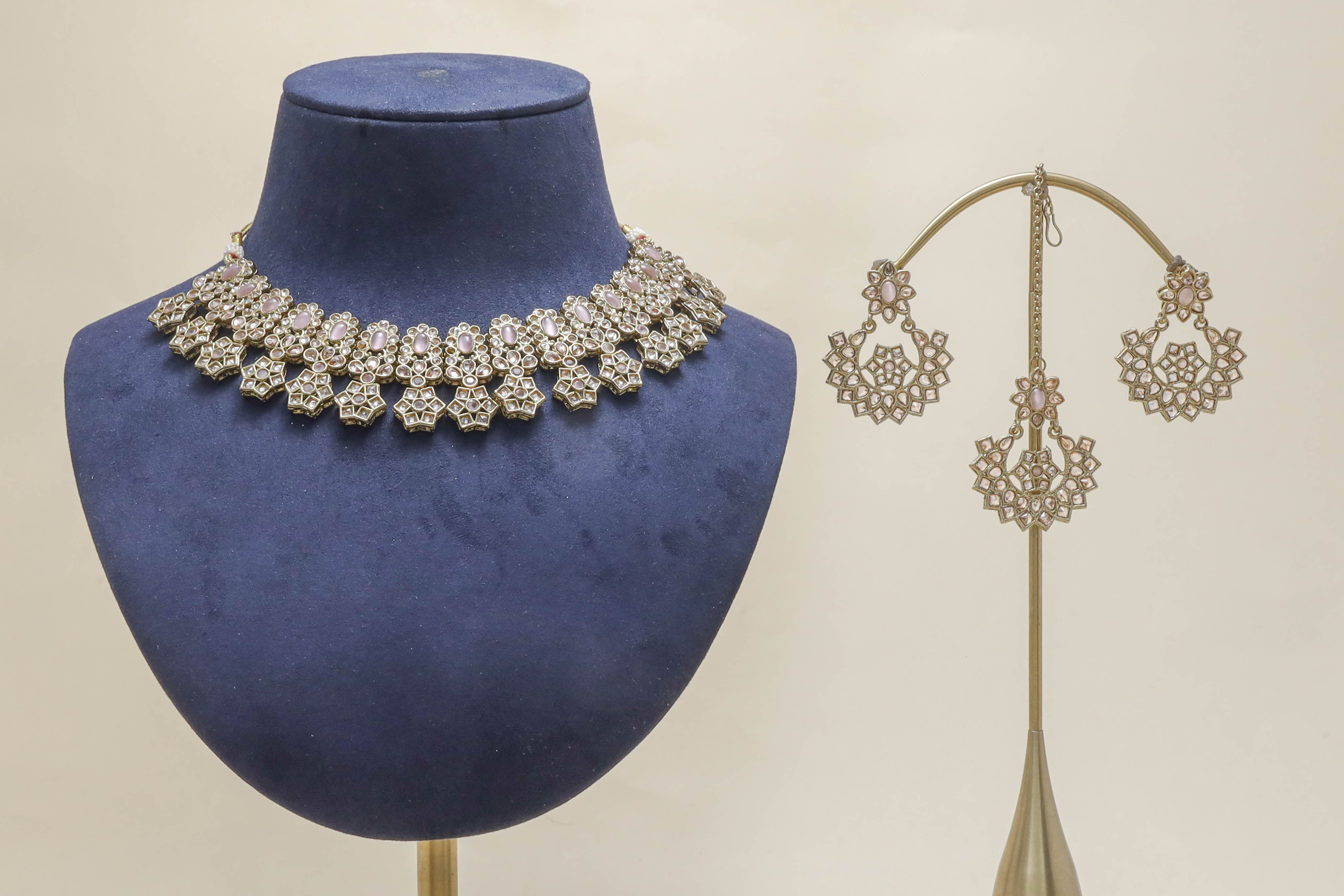ESHA POLKI Full Set Jewelry - Handmade Indian Bridal Necklace Set with Earrings & Maang Tikka - Perfect for Weddings, Festivals & Special Occasions
