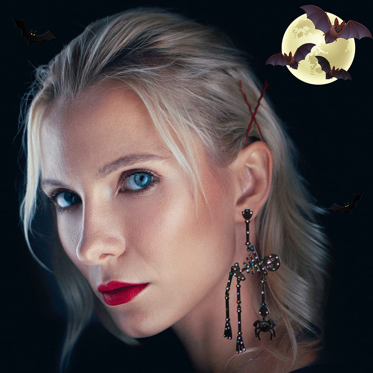 Spooky Halloween Skeleton Earrings for Women - Gothic Skull Drop Dangle Earrings in Black | Perfect for Halloween Parties, Costume Accessories & Gothic Fashion