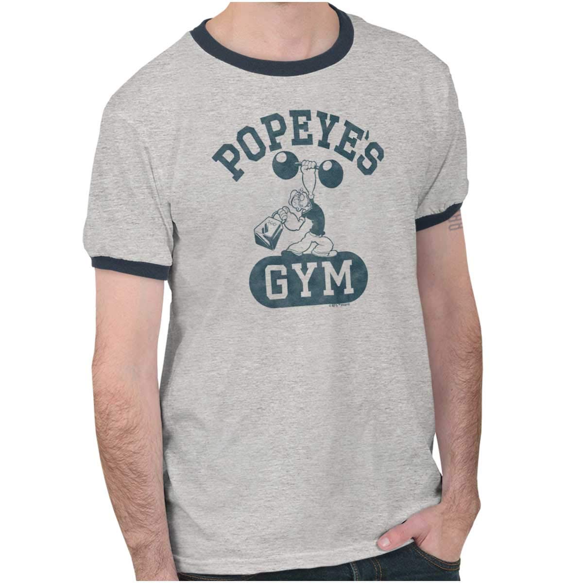Brisco Brands Popeye Body Builder Gym Workout Cool Ringer T-Shirt for Men & Women - Perfect for Weightlifting, Bodybuilding & Fitness Training