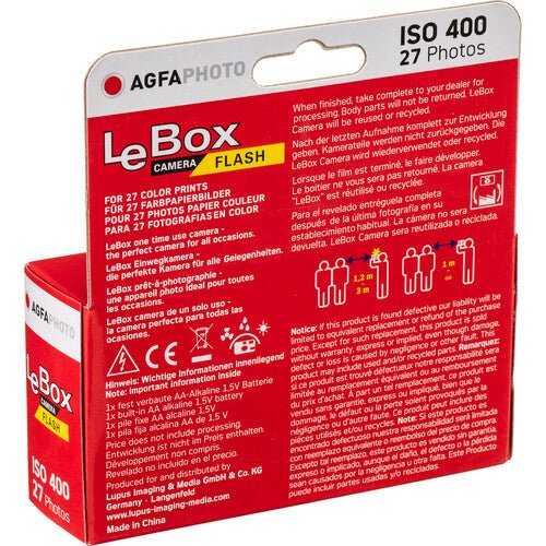 AgfaPhoto LeBox Single Use Flash Camera - 27 Exposures Disposable Film Camera for Travel, Parties & Events - Vintage Style Photography Gift for Beginners & Enthusiasts