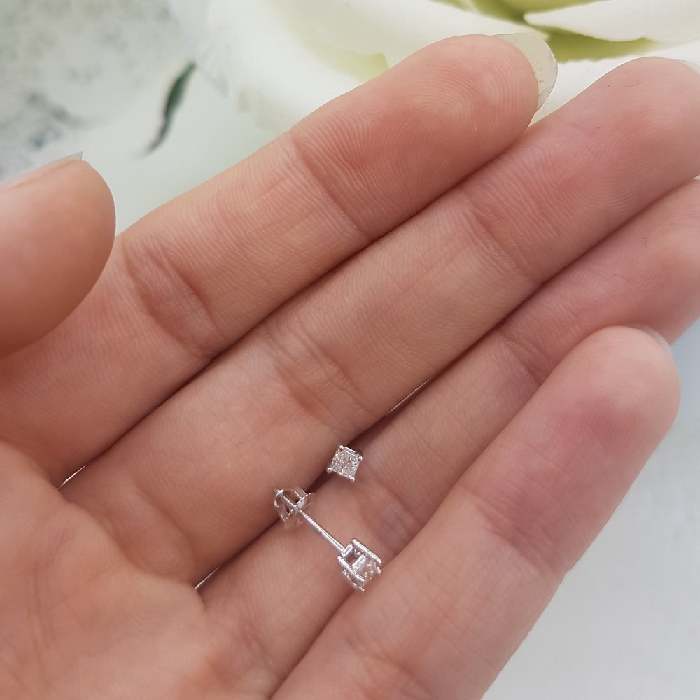 0.20 Cttw Princess Cut White Diamond Stud Earrings for Women & Men - 10K Solid White Gold - Perfect for Weddings, Anniversaries & Everyday Elegance