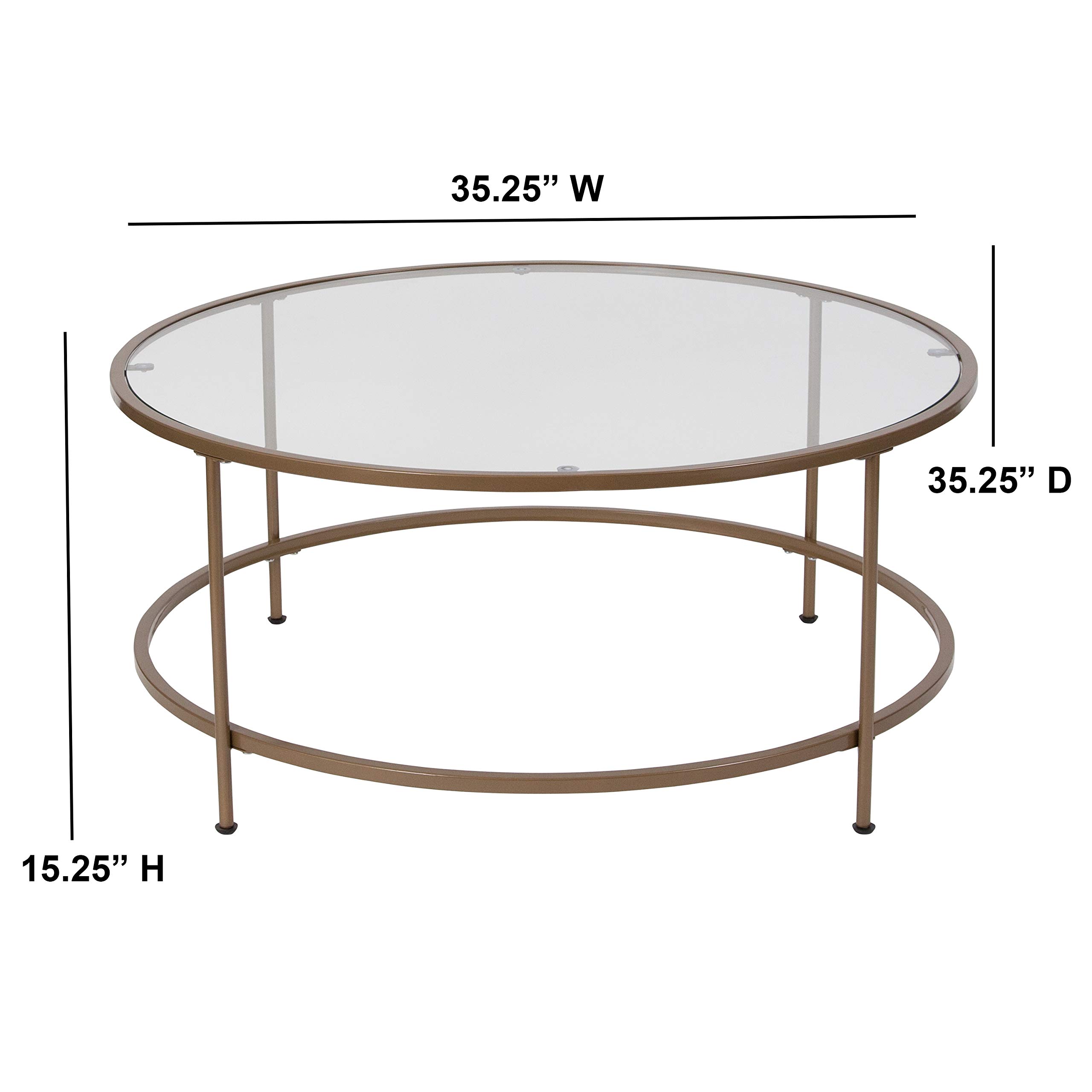 Flash Furniture Astoria Collection Round Coffee Table - Modern Clear Glass Top with Brushed Gold Frame - Perfect for Living Room, Office & Lounge Decor