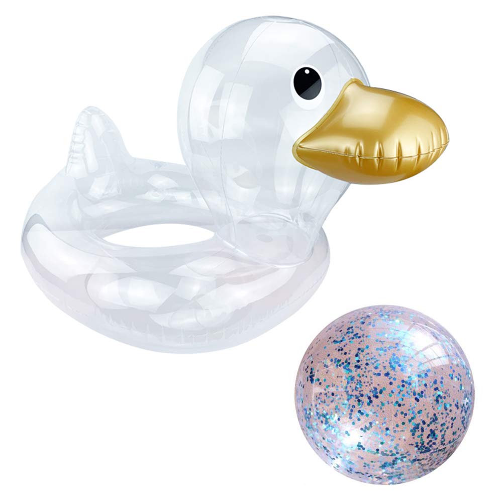 IAMGlobal Inflatable Duck Pool Float with Beach Ball - Fun Swim Ring for Kids, Party Lounge Raft, Summer Swimming & Beach Toy (33.46