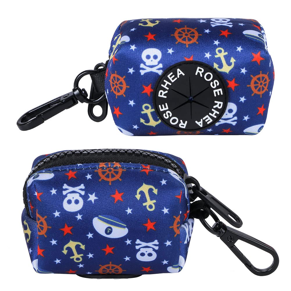 Eco-Friendly Dog Poop Bag Dispenser Holder - Leash & Running Belt Clip for Easy Waste Cleanup | Blue Pirates Design | Perfect for Walking, Jogging & Outdoor Adventures with Your Pet