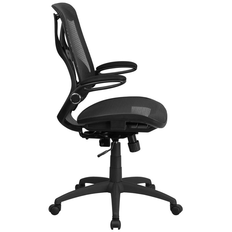 FLASH Kimble High Back Ergonomic Office Chair - Transparent Black Mesh, Adjustable Lumbar Support, 2-Paddle Control & Flip-Up Arms - Perfect for Home Office, Gaming & Executive Workspaces