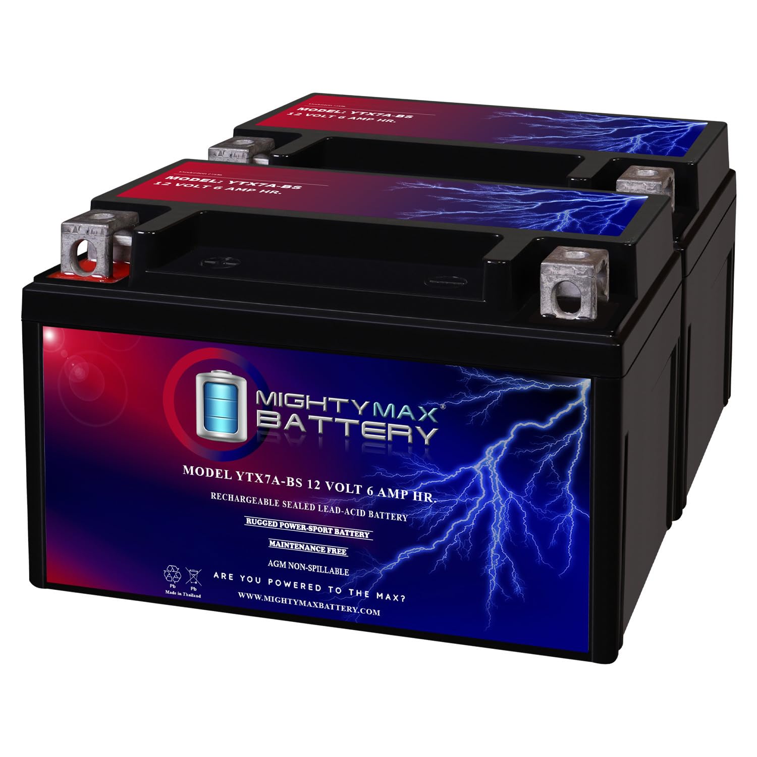 Mighty Max YTX7A-BS 12V 6Ah Sealed Lead Acid Battery - 4 Pack for SYM 50 MIO 50 Scooter (2010-2012) | Replacement Power for Motorcycles, ATVs & Power Sports Equipment