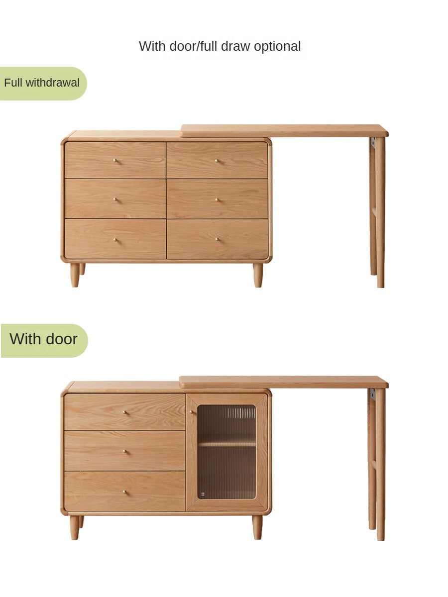 Solid Oak Retractable Vanity Dressing Table with Mirror - Perfect for Bedroom, Bathroom & Small Space Makeup Organization