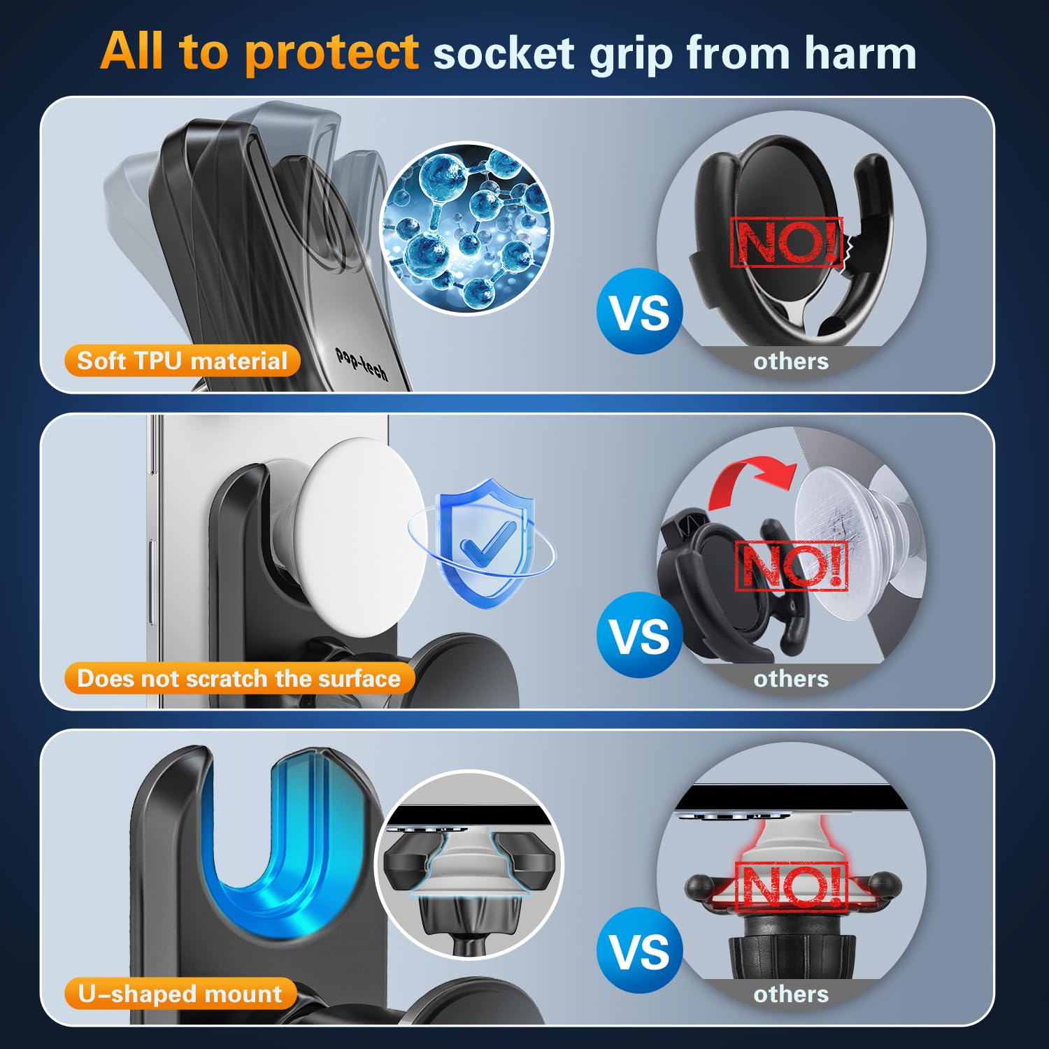 Pop-Tech Car Vent Phone Mount - Universal Air Vent Clip Holder for MagSafe Wallet, iPhone & Samsung - Sticky Adhesive Phone Stand for Hands-Free Driving & Navigation