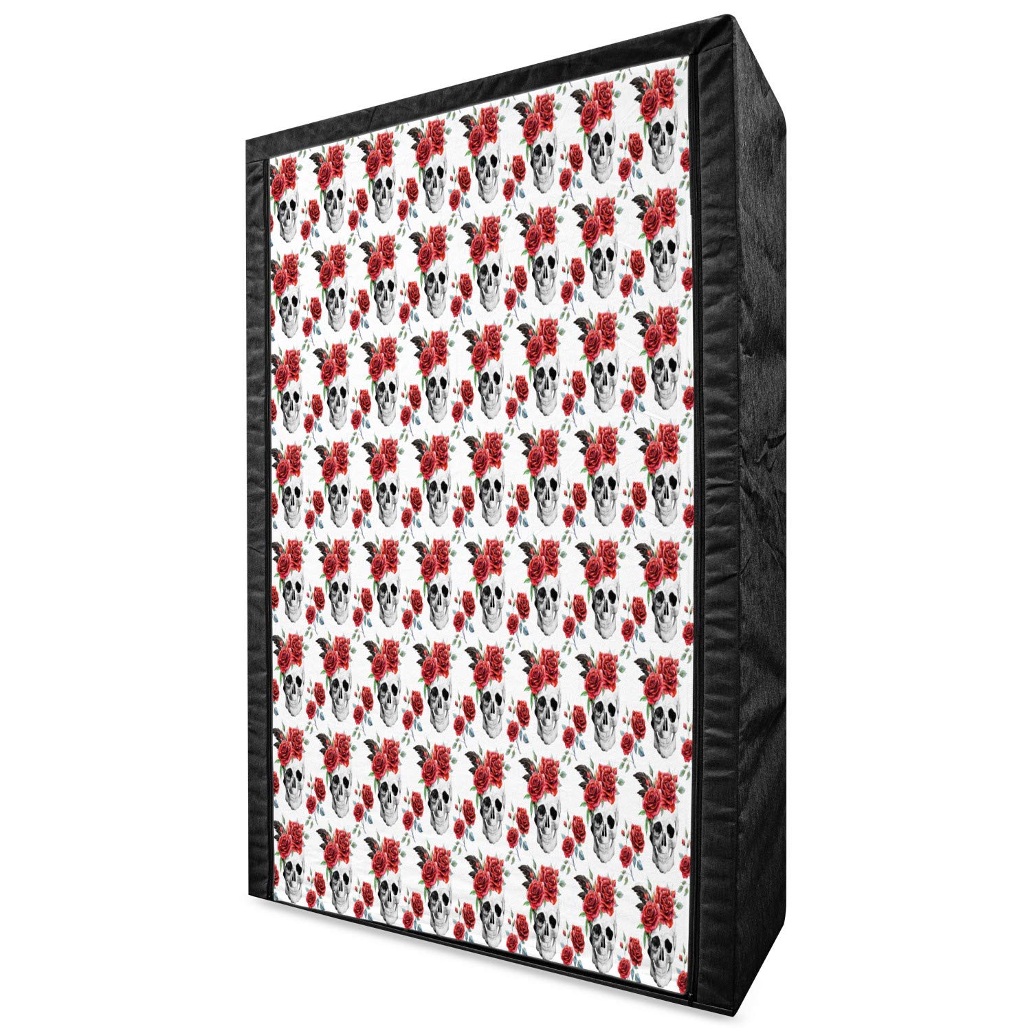 Ambesonne Gothic Rose Portable Fabric Wardrobe - Watercolor Skull with Red Roses Halloween Clothing Organizer with Shelves, 42.5