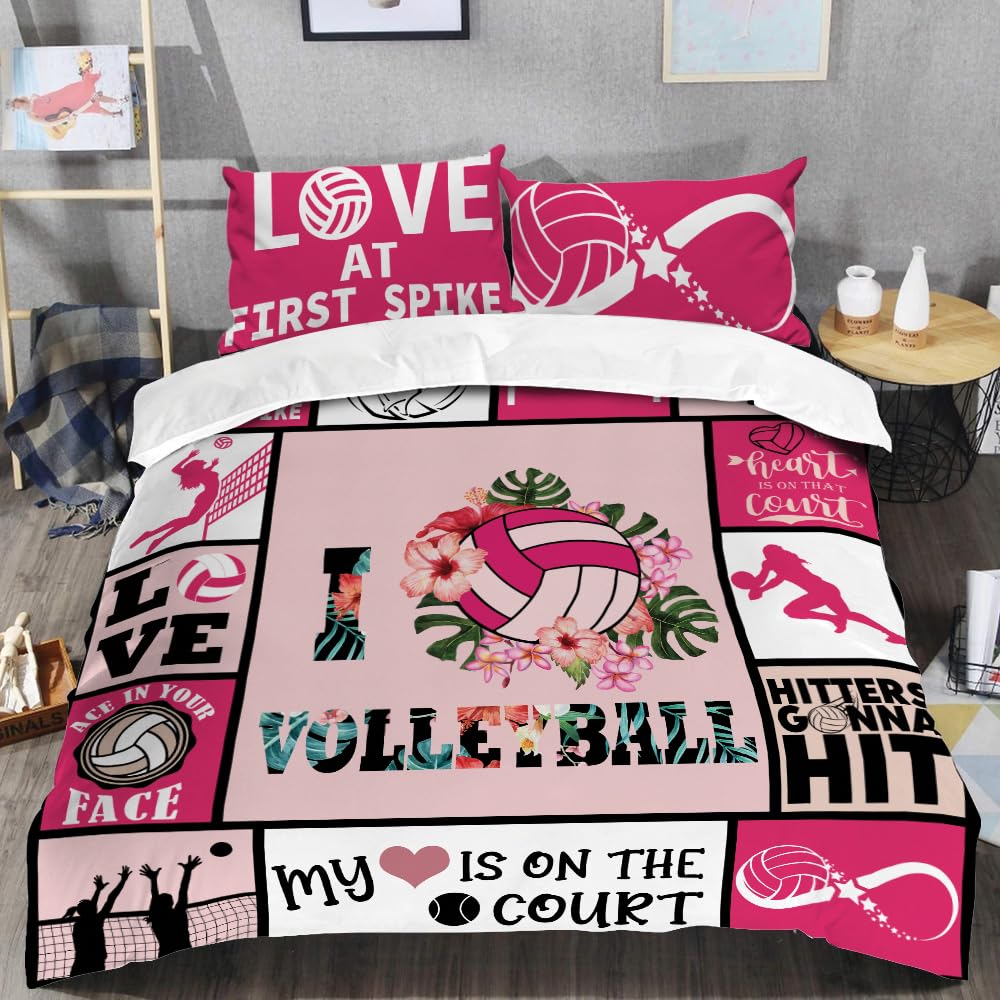 Volleyball Bedding Set - Microfiber Sports Comforter with Volleyball Design for King/Queen/Twin Beds - Perfect for Sports Lovers' Bedroom Decor and Game Day Themed Rooms