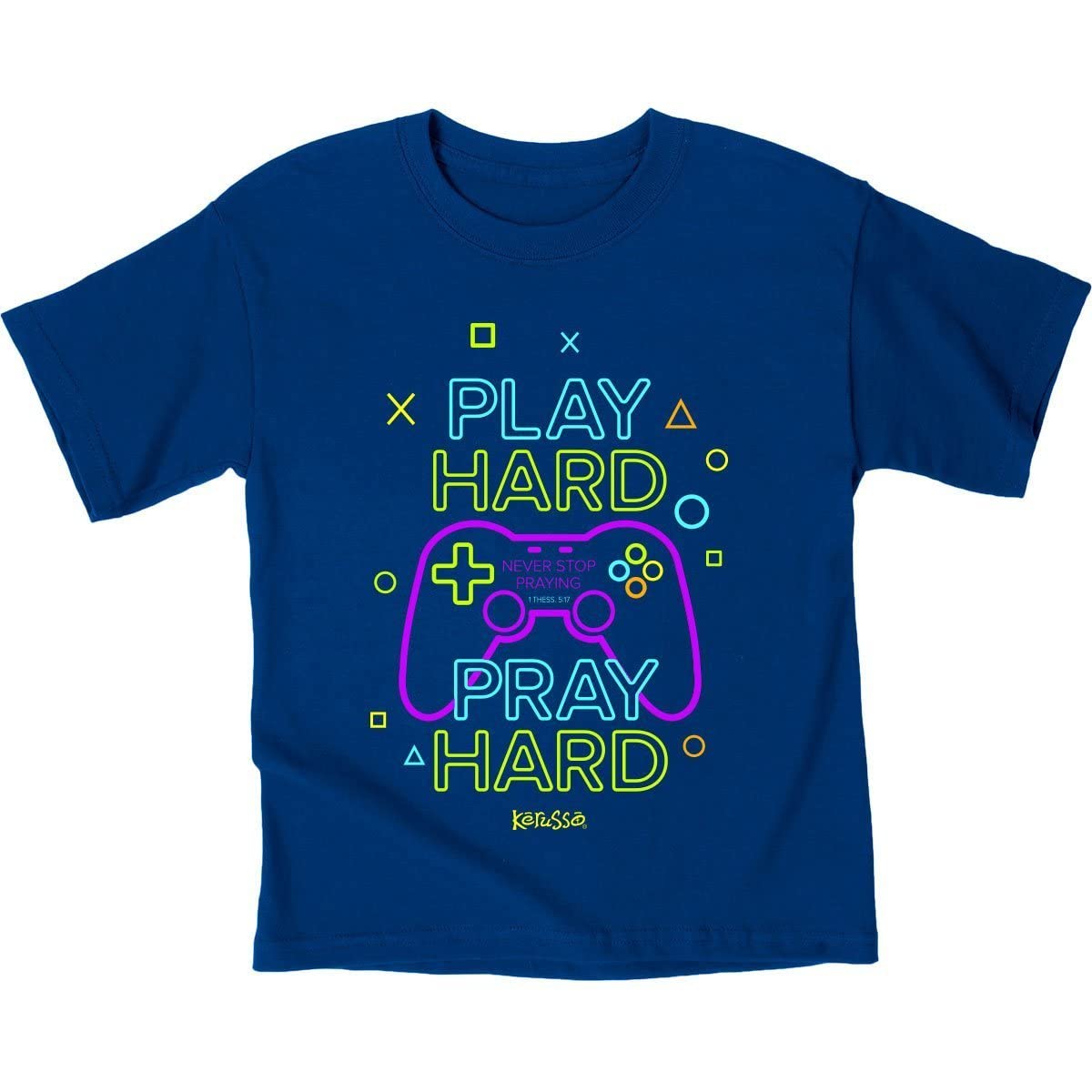 Kerusso Kids T-Shirt - Play Hard Gamer Design - Royal Blue Cotton Tee for Boys & Girls - Perfect for Gaming, School & Casual Wear