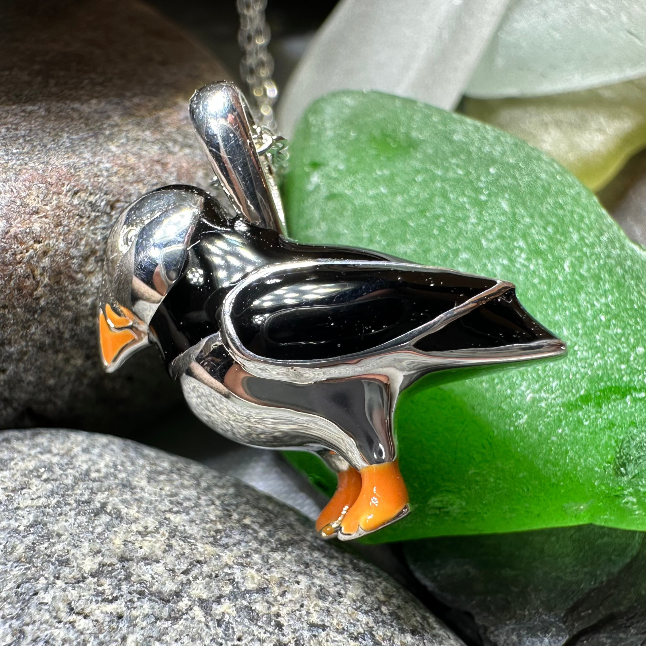 Handmade Enamel Puffin Pendant Necklace - Cute Bird Jewelry Gift for Women - Perfect for Casual Wear, Date Nights & Nature Lovers