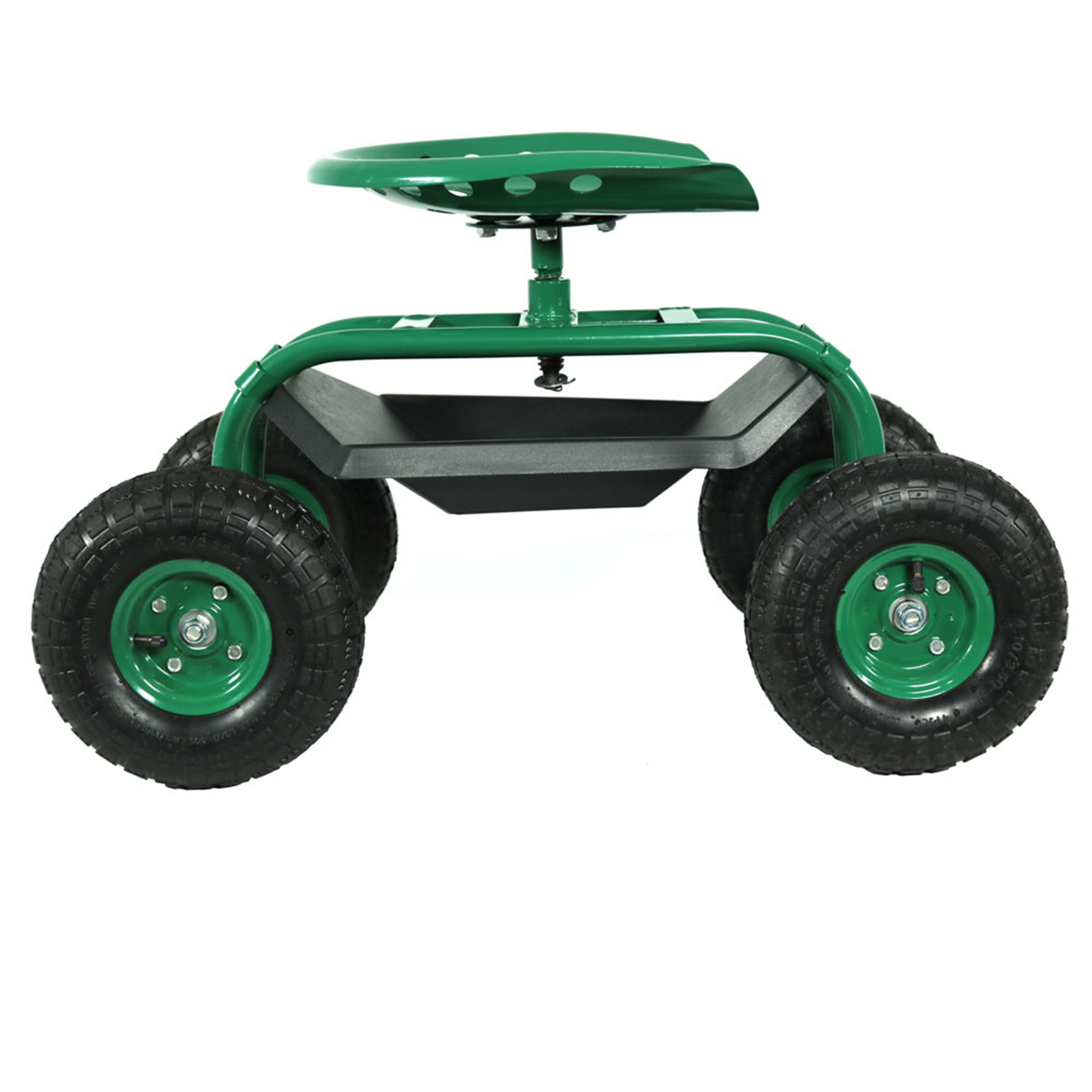 Sunnydaze Rolling Garden Cart with 360 Degree Swivel Seat & Tray - Heavy Duty Outdoor Utility Cart for Gardening, Yard Work & Patio Storage