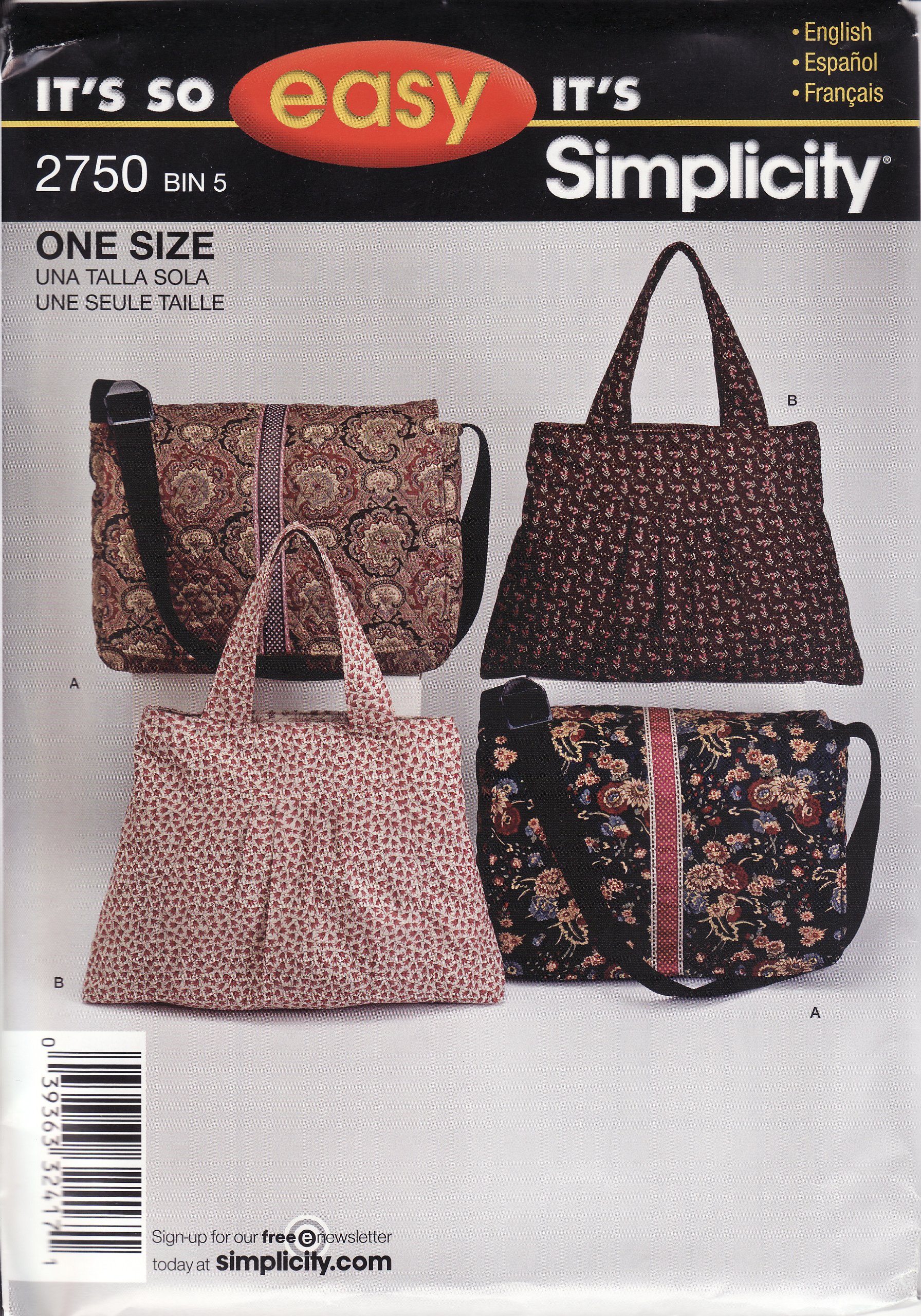 Simplicity 2750 Craft Pattern for DIY Bags & Purses - Perfect for Sewing Projects, Fashion Accessories & Handmade Gifts