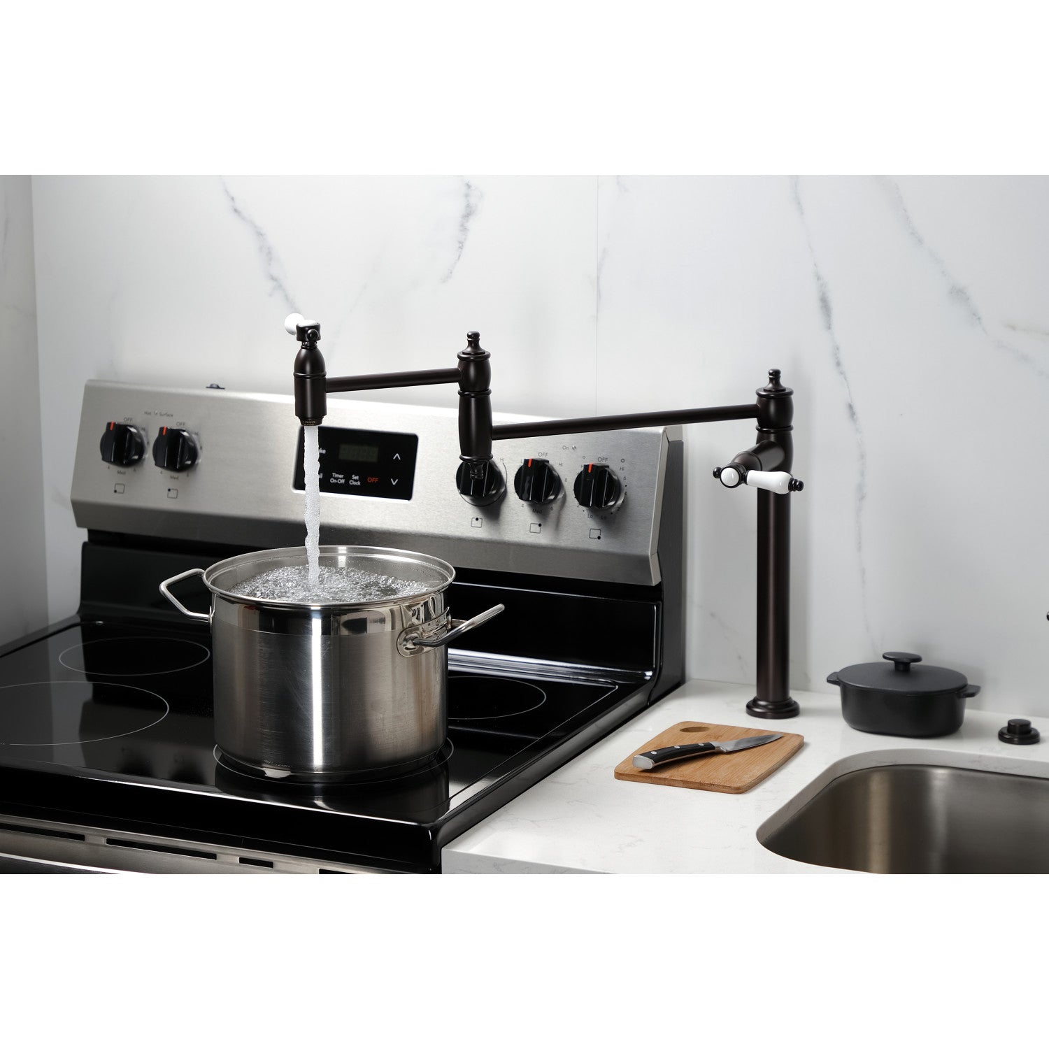 Bel Air KS3705BPL Single Hole Deck Mount Pot Filler Faucet - Oil Rubbed Bronze Finish - Ideal for Kitchen Sink, Stove & Cooking Area