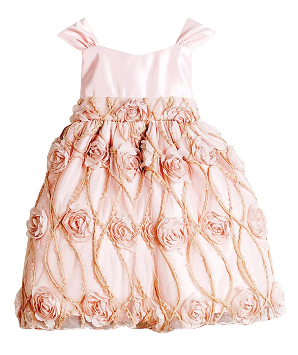 Baby Girls' Shabby Chic Satin Rose Flower Girl Dress - Petal Pink 18 Months (18M) Size L - Perfect for Weddings, Baptisms & Special Occasions