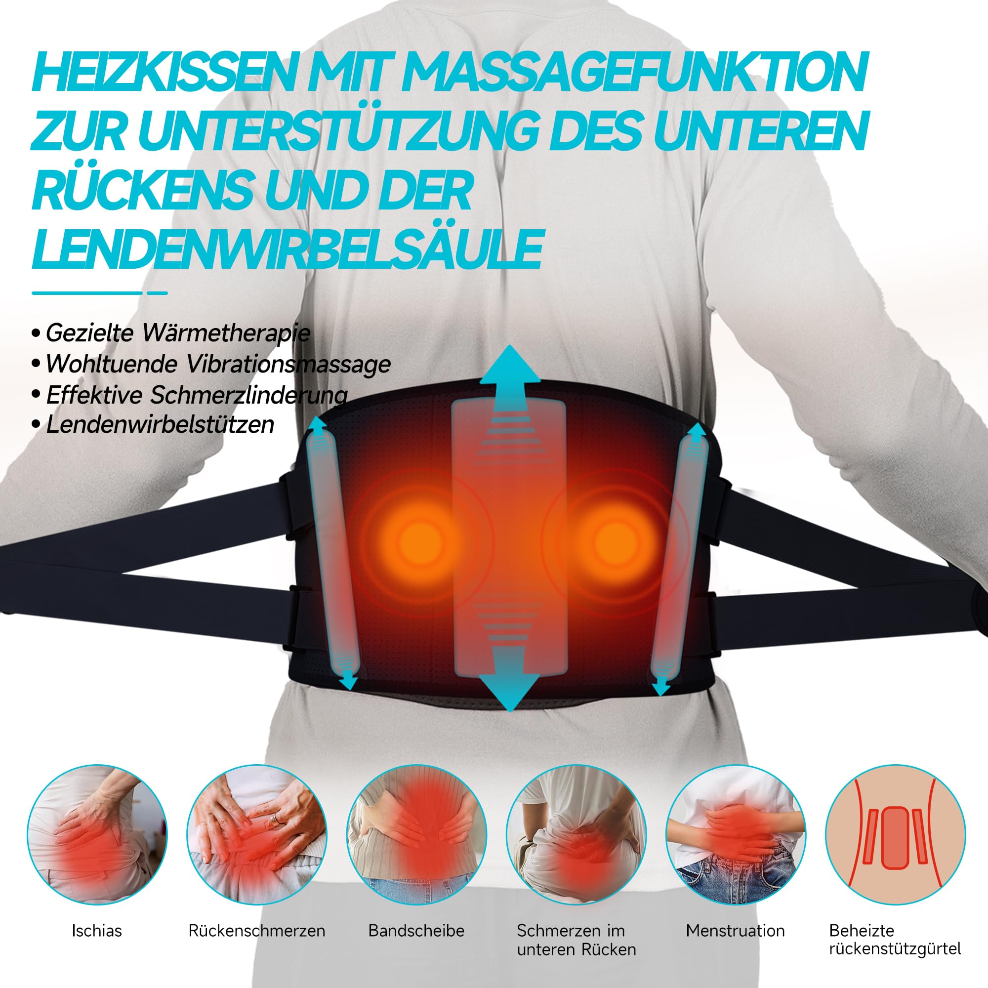 Wireless Heating Belt with Vibration Massage for Back Pain Relief - Portable & Rechargeable for Home, Office & Travel Use