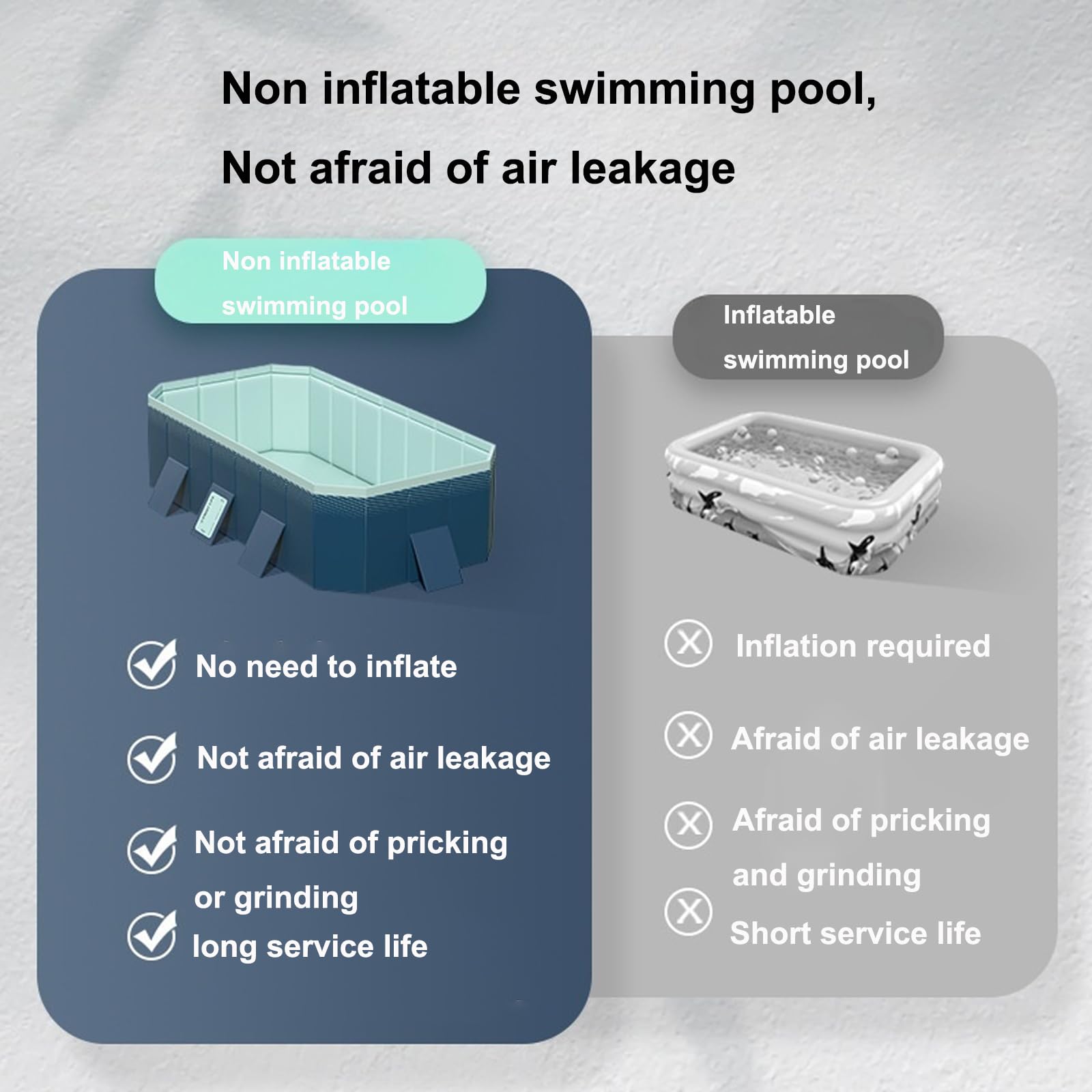 Foldable Non-Inflatable Hard Plastic Swimming Pool for Adults & Family - Collapsible Rectangle Outdoor Backyard Pool, Portable Pet Dog Bathing Tub (Dark Blue, 295cm) - Perfect for Summer Relaxation, Kids Playtime & Pet Cooling