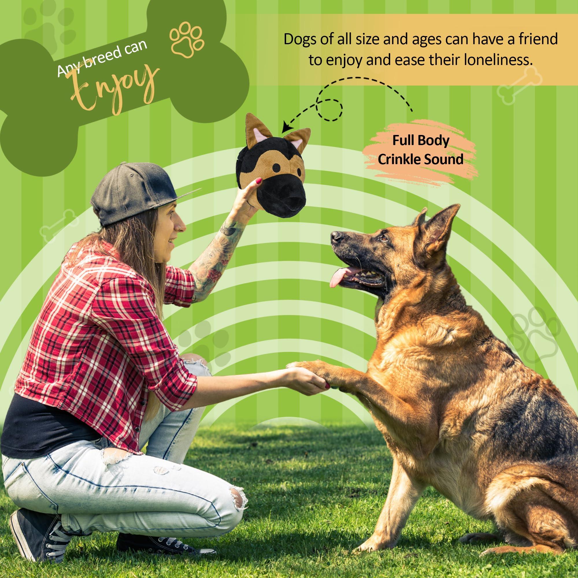 2 in 1 Interactive Dog Puzzle Toys for Low to Mild Chewers - Plush Stuffed Crinkle Squeaky Ball for Anxiety Relief, 3.5