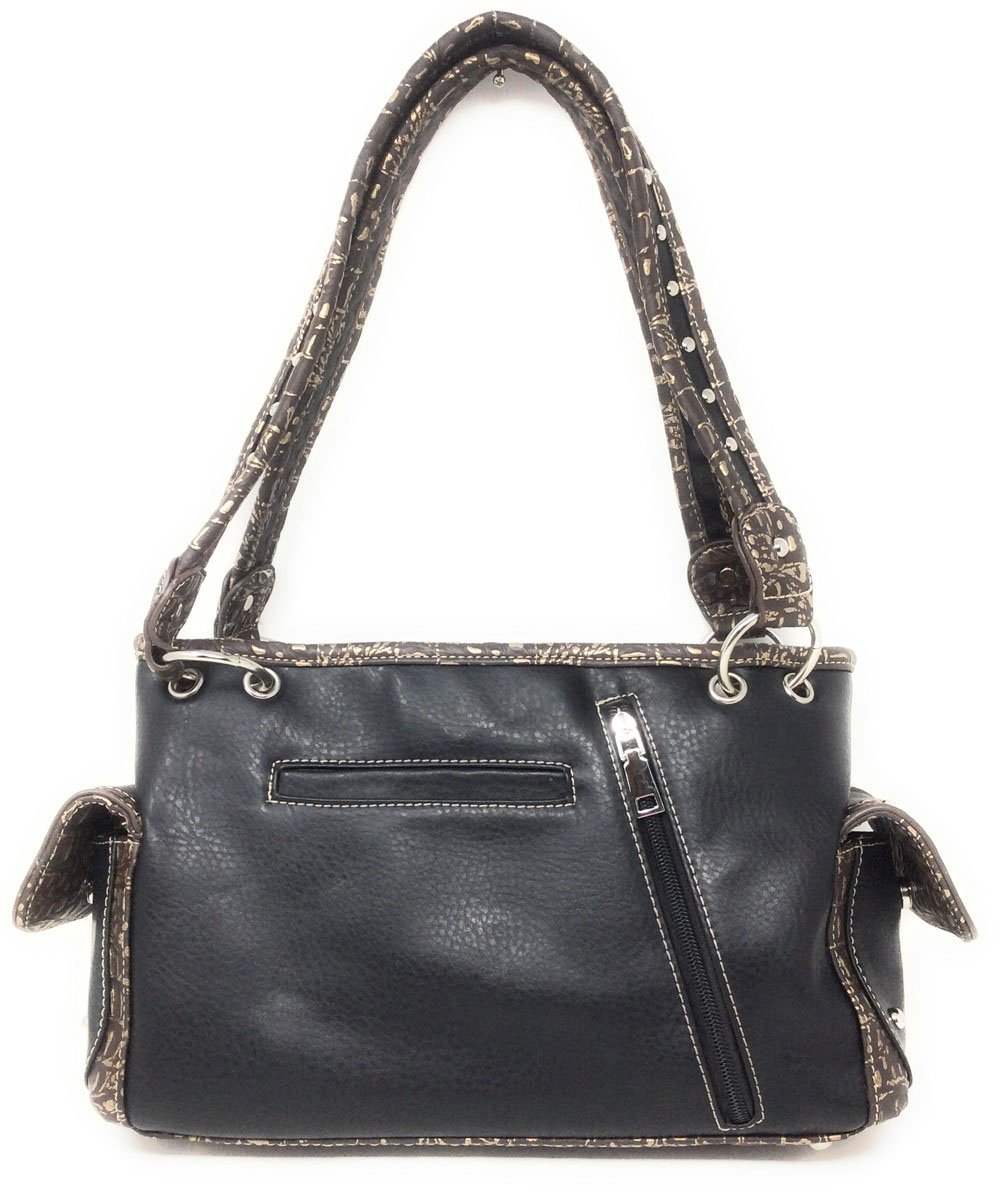 Texas West Rhinestone Embroidered Metal Skull Leather Women's Handbag with Matching Wallet - 6 Color Options for Evening Parties, Date Nights & Special Occasions