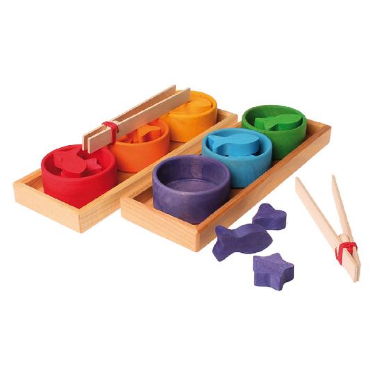 Grimm's Wooden Sorting Game with Rainbow Bowls - Montessori Color Learning Toy for Toddlers & Kids - Perfect for Preschool Classroom, Homeschooling, and Sensory Play Activities