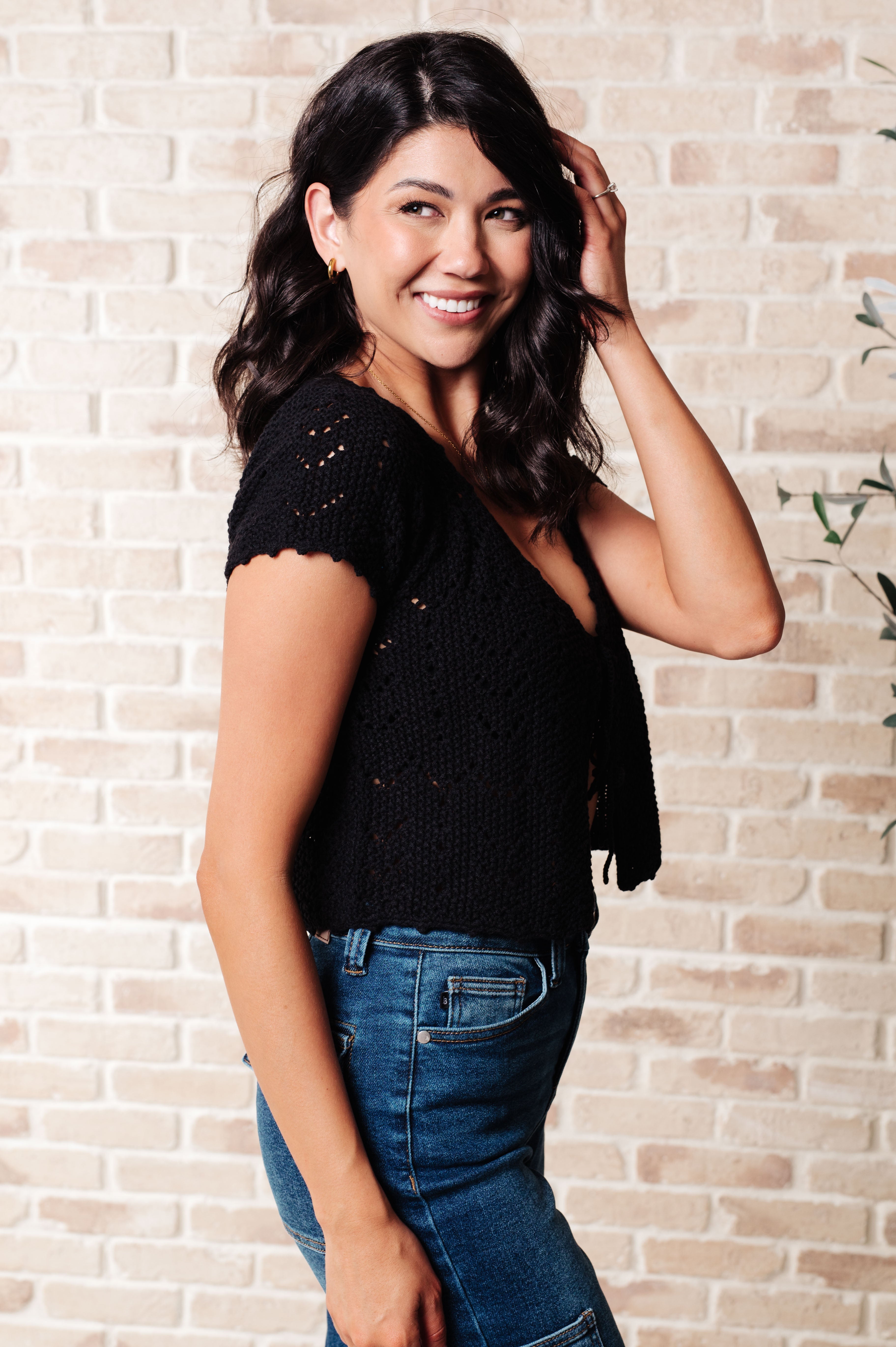 Black Nighttime Coffee Cardigan - Cozy Knit Sweater for Women | Perfect for Coffee Dates, Evenings & Relaxation