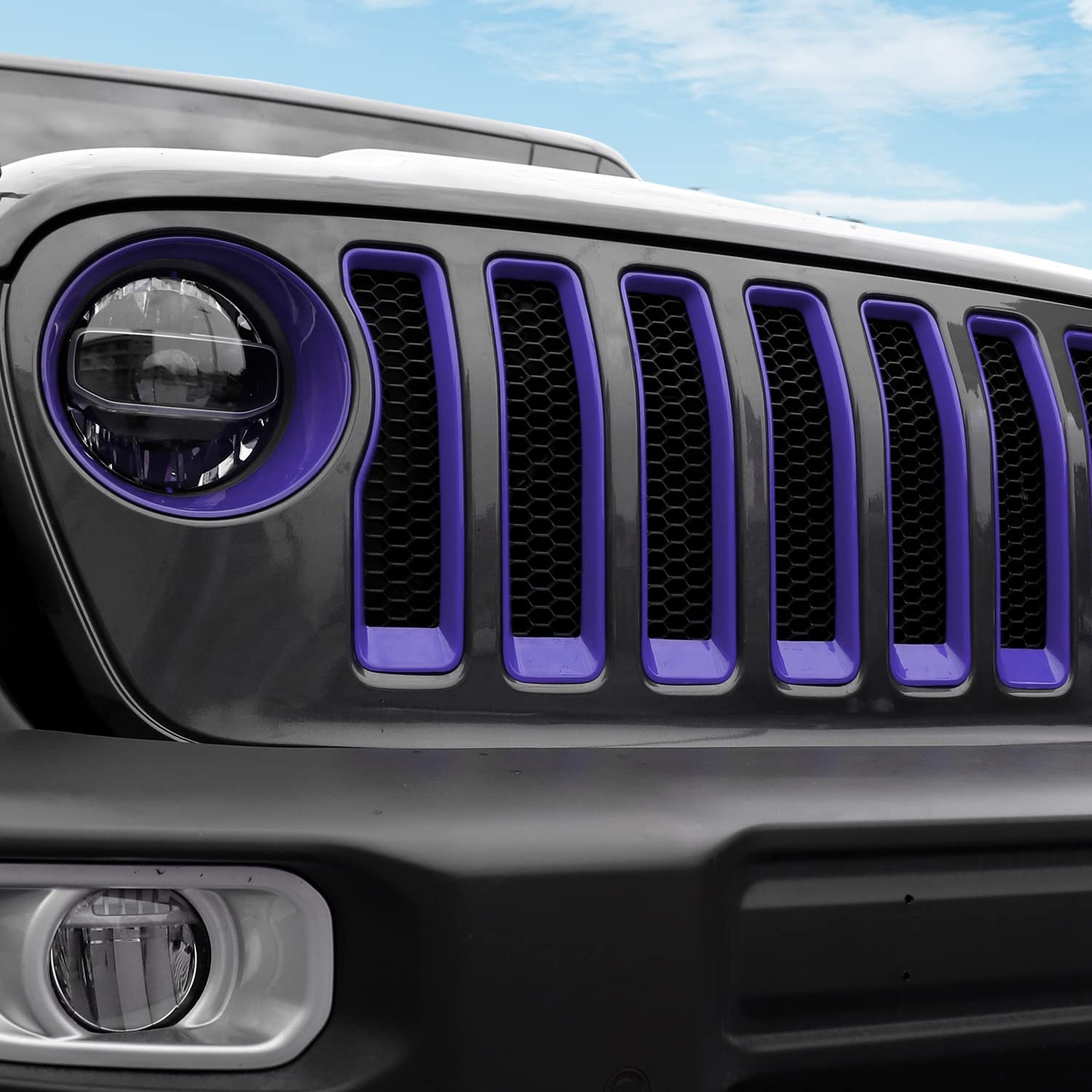 CheroCar Purple Mesh Grille Grill Insert & Headlight Turn Signal Cover Trim for Jeep Wrangler JL (2018-2022) - Durable Exterior Accessories for Off-Road & Urban Driving