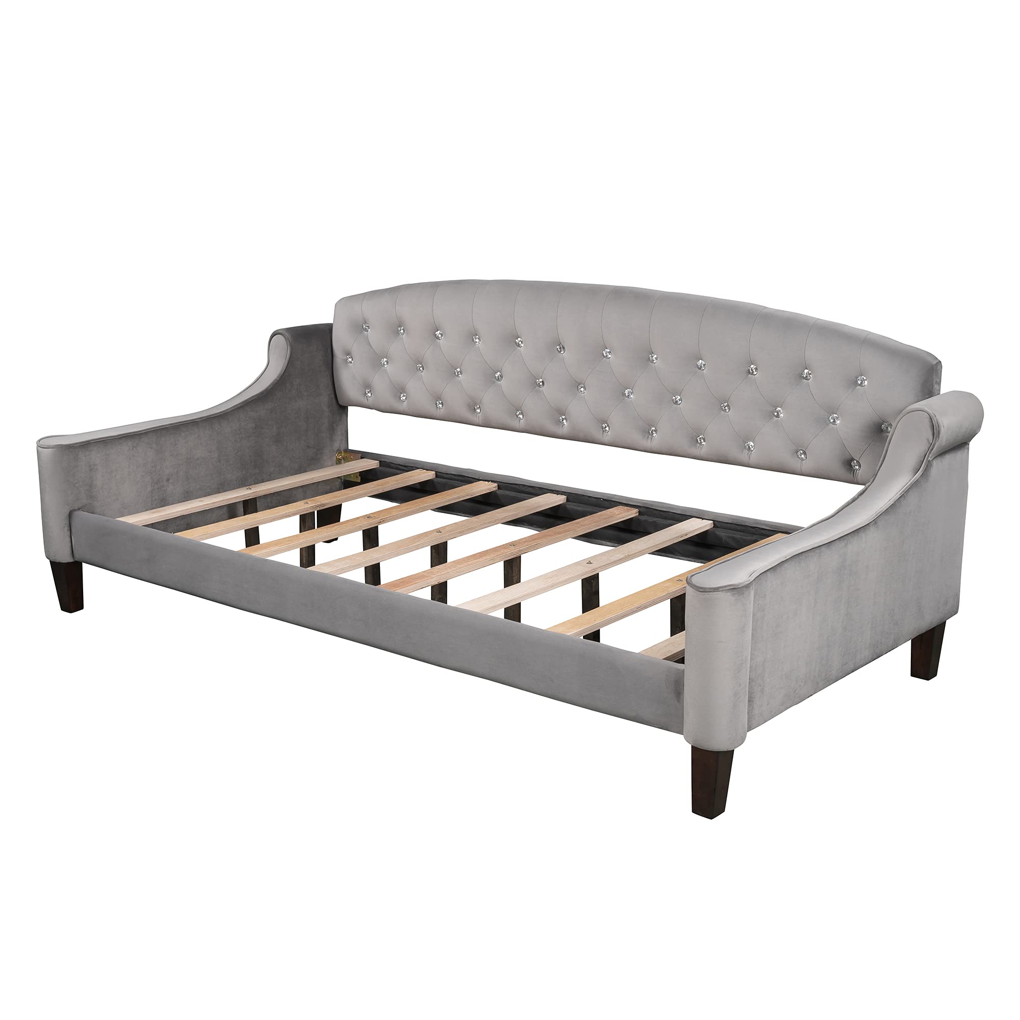 Modern Luxury Tufted Button Twin Size Daybed Sofa Bed with Solid Wood Slats Support - Multifunctional Sleeper for Living Room, Guest Room, Office & Small Spaces (Grey) | Perfect for Lounging, Napping & Extra Seating