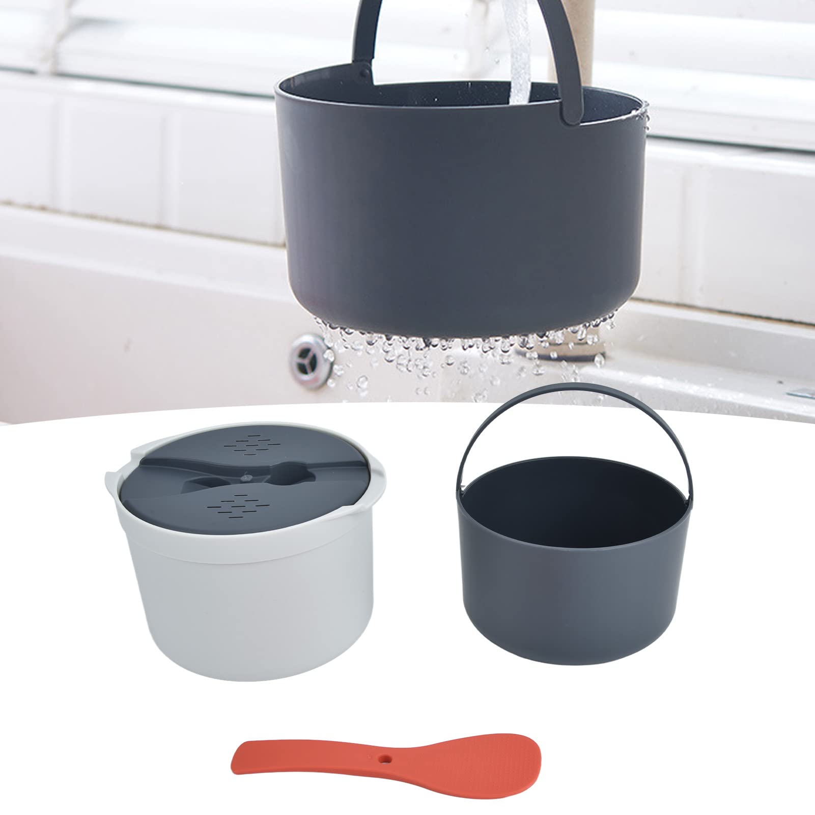 2L Microwave Rice Cooker & Pasta Cooker - BPA-Free Food Grade PP Material with Rice Spoon, Lid, Strainer & Steaming Pot - Perfect for Dorm, Office & Small Kitchen (Orange)