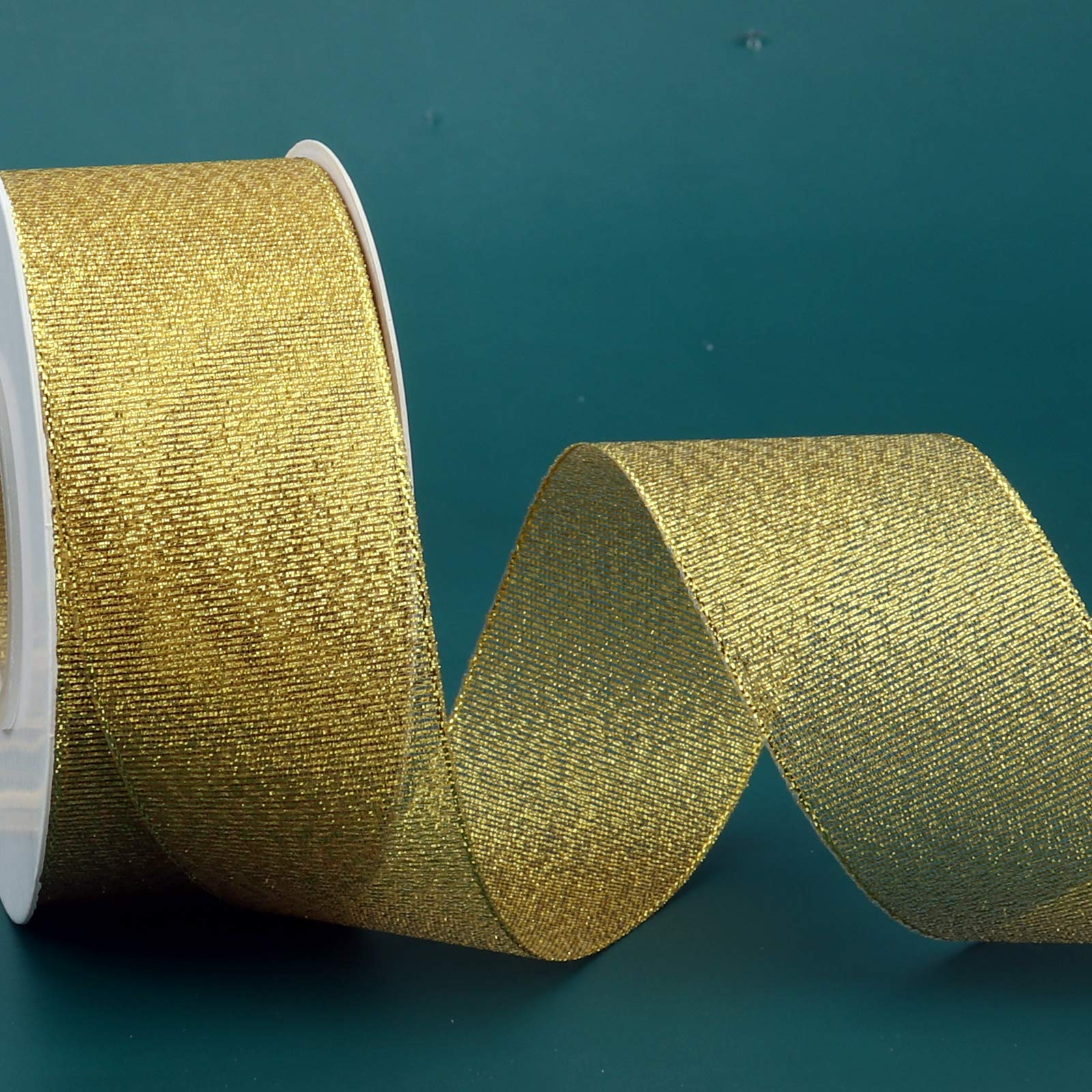 1-1/2 Inch Glitter Gold Ribbon - 25 Yards Shimmery Gift Wrapping Ribbon for Easter, Christmas, Weddings, Parties | DIY Balloon Decor, Floral Arrangements, Sewing Crafts & Holiday Home Decoration