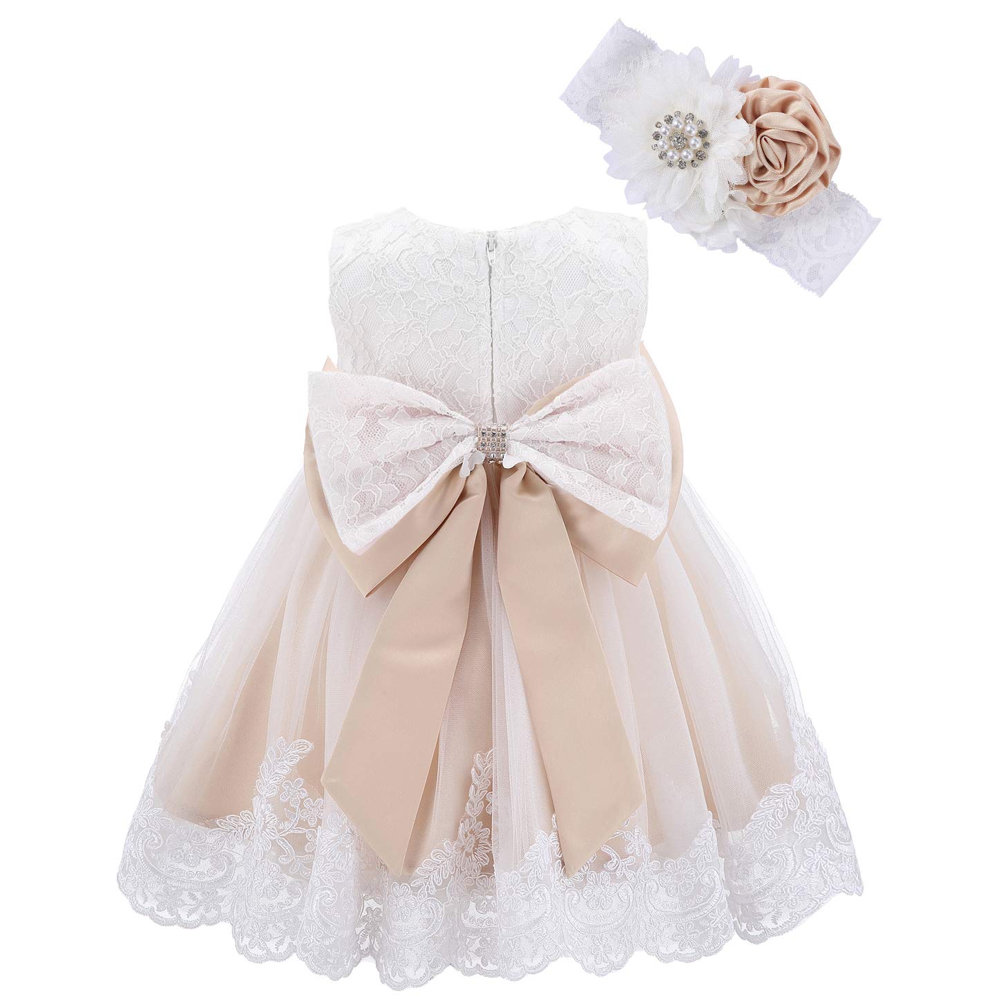 Bow Dream Baby Flower Girl Dresses - Elegant Lace Bowknot Wedding Pageant Formal Tutu Gown for Infants & Toddlers | Perfect for Weddings, Baptisms & Special Occasions
