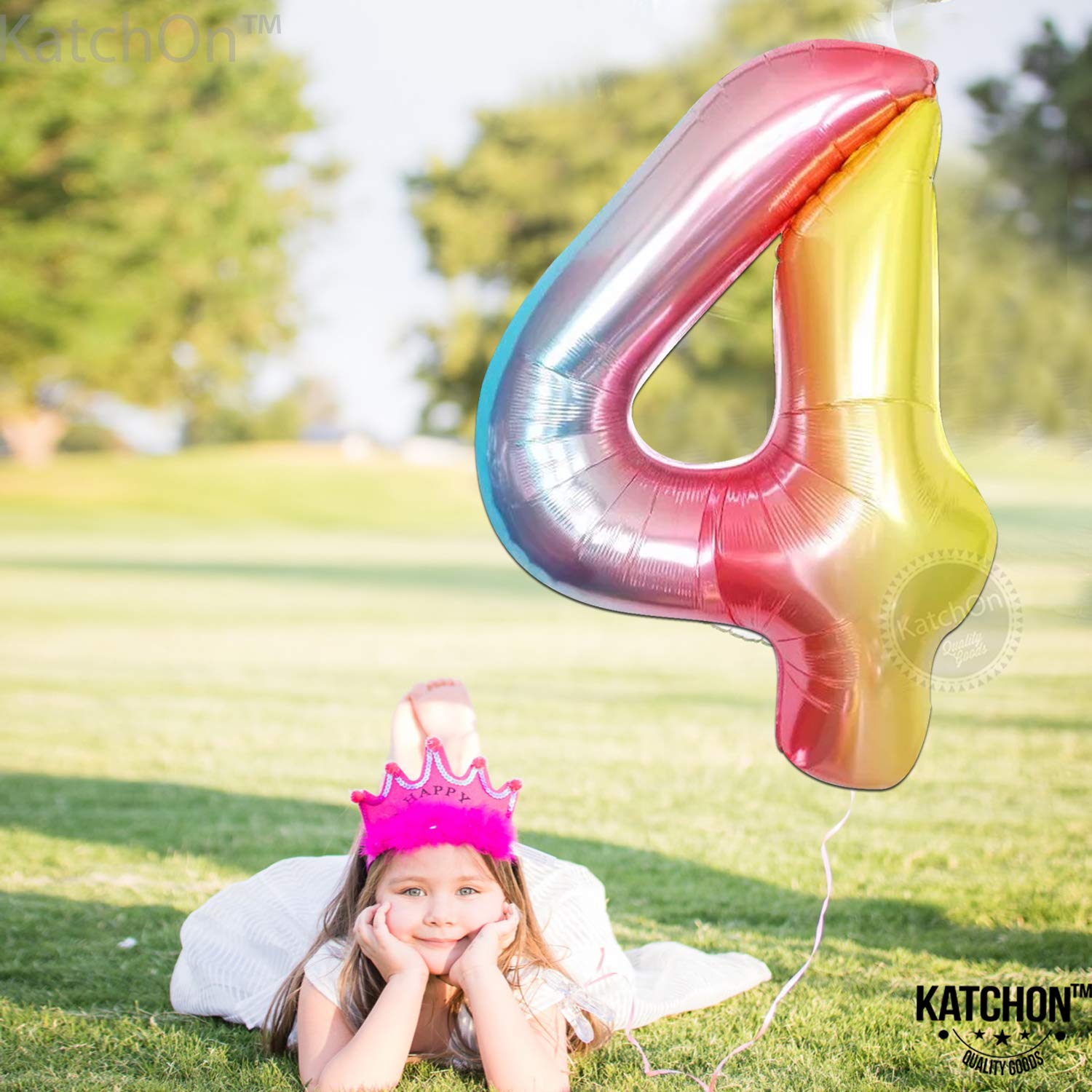 KatchOn Giant 40 Inch Rainbow Number 4 Balloon - Unicorn & Mermaid Birthday Party Decorations for 4th Birthday, Baby Shower, Gender Reveal, Photo Backdrop