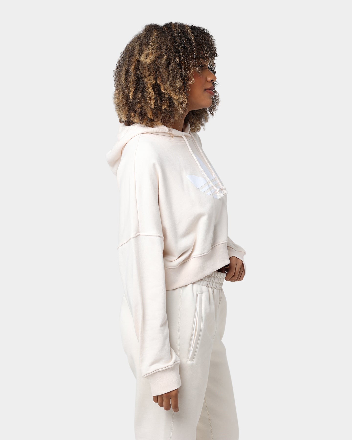 Adidas Women's Cropped Hoodie - Wonder White | Soft Fleece Pullover for Running, Yoga & Casual Wear