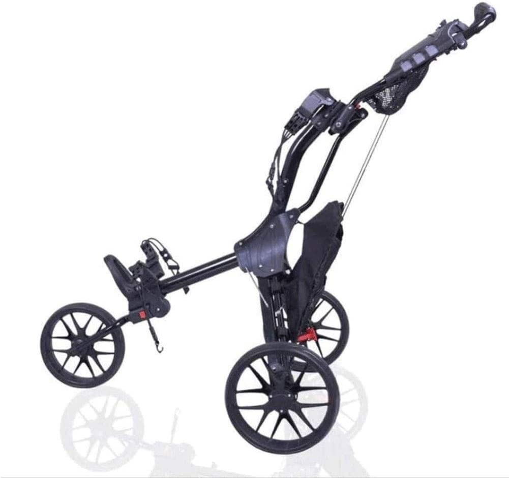 Premium 3-Wheel Golf Push Cart - Lightweight Foldable Golf Trolley with Foot Brake, Storage Pocket & Umbrella Holder | Quick Open/Close Design | Perfect for Golf Courses, Driving Ranges & Outdoor Practice