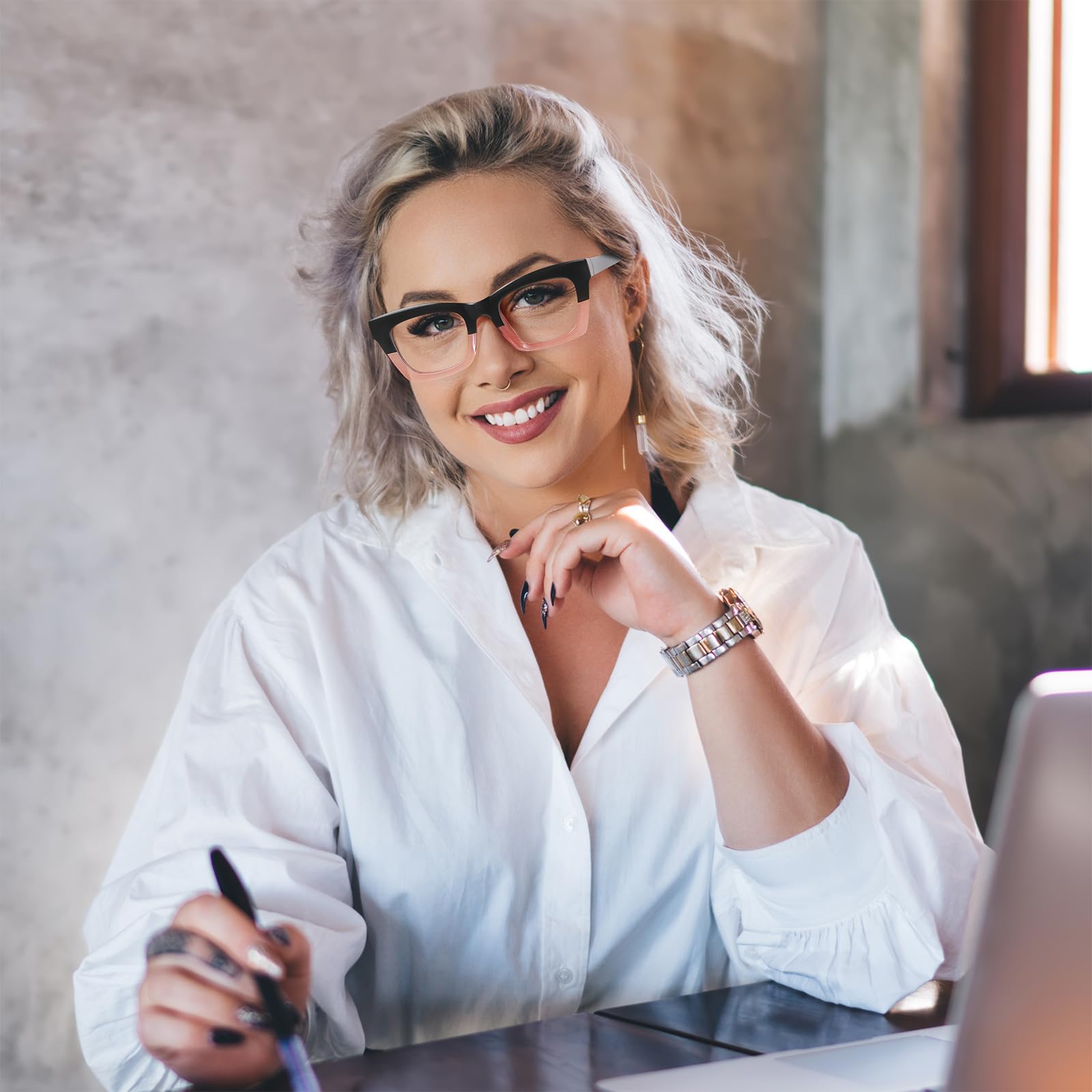 Blue Light Blocking Reading Glasses for Women & Men - UV Protection Square Computer Glasses - Reduce Eye Strain for Office Work, Gaming & Screen Time