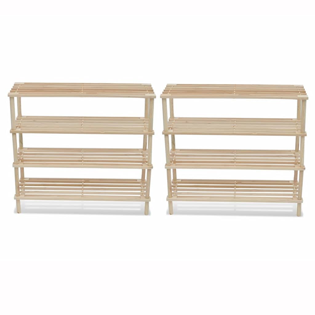 4-Tier Wooden Shoe Rack Organizer - 2 Pack Solid Fir Wood Shoe Shelf Storage Stand (29.1