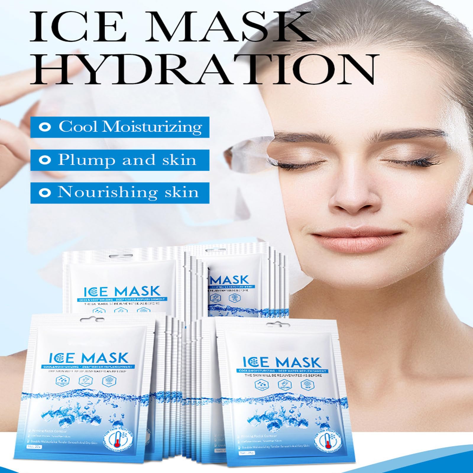Ice Gel Face Mask for Cooling & Hydration - Korean Collagen Sheet Mask with Acid for Women's Skincare | Soothes Sunburn, Redness & Puffiness (10 Pack) - Perfect for Post-Workout, Travel & Morning Routine