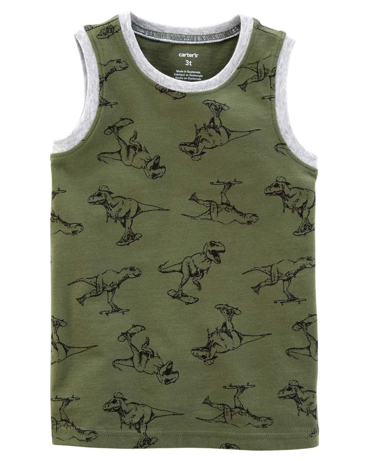 Carter's Baby Boys' Dinosaur Print Jersey Tank Top - Olive Green Cotton Romper for Summer Playtime & Outdoor Adventures