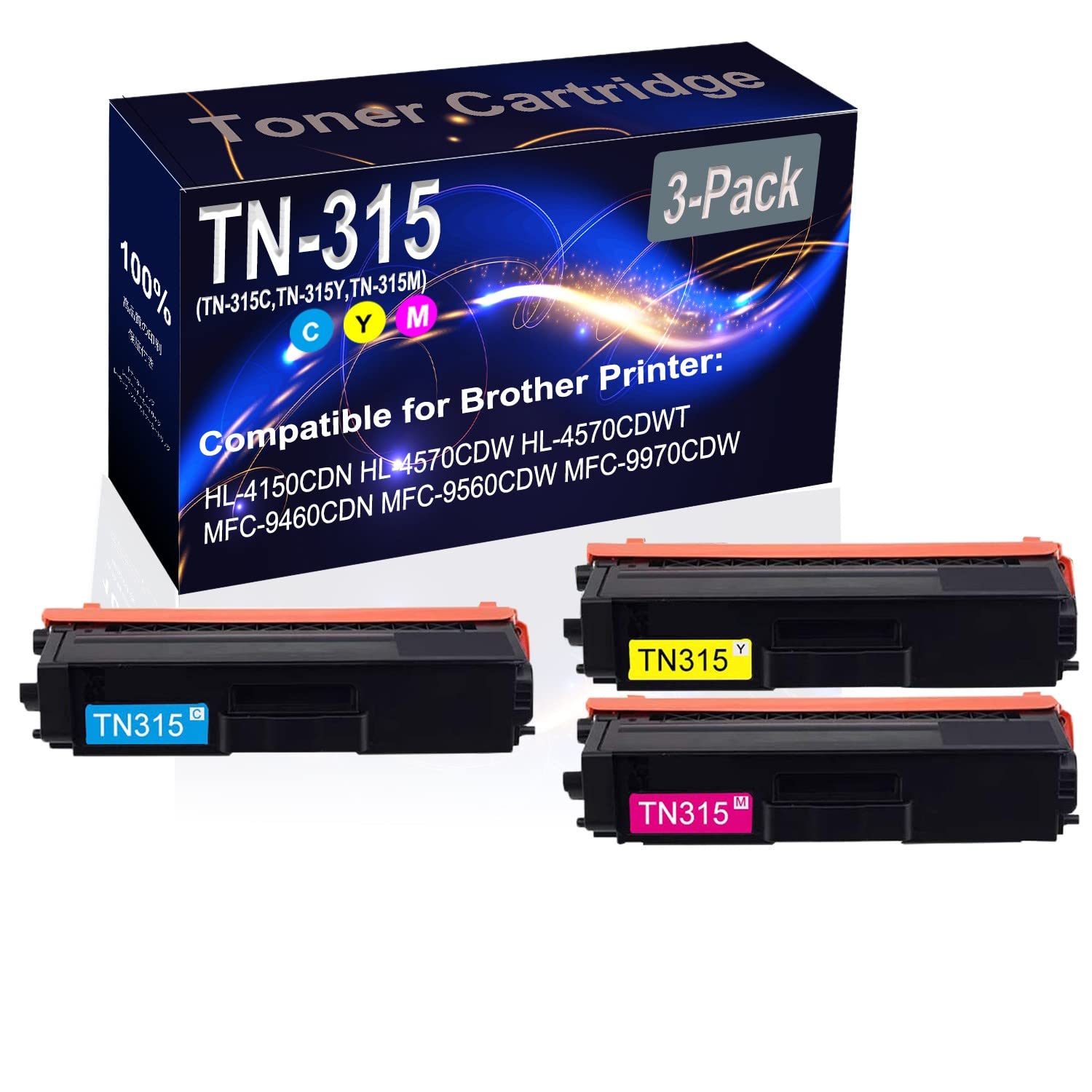 High Capacity 3-Pack (Cyan+Yellow+Magenta) Compatible Toner Cartridge Replacement for Brother HL-4150CDN/HL-4570CDW/HL-4570CDWT Printers - TN315/TN-315 Series (TN-315C/TN-315Y/TN-315M) - Perfect for Office & Home Printing Needs