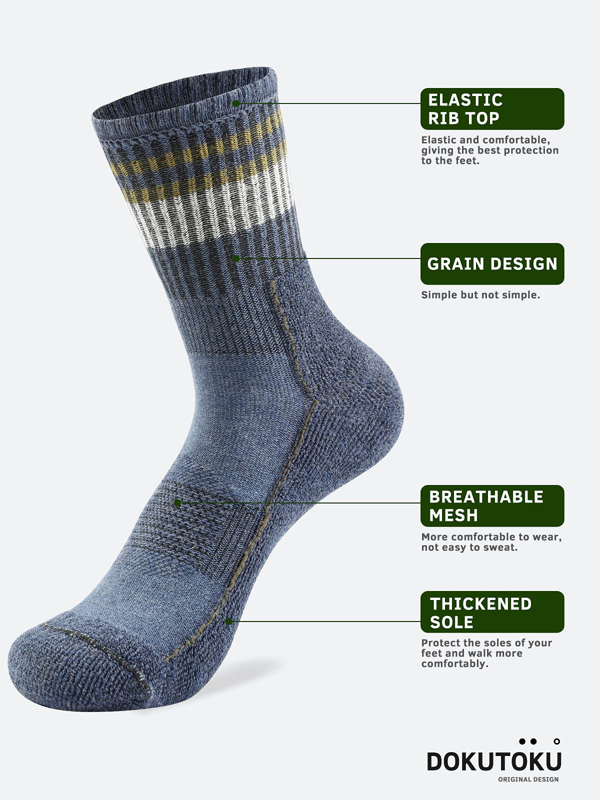 DOKUTOKU Men's Hiking Socks - Moisture Wicking Cushioned Crew Socks for Outdoor, Trekking & Athletic Boots - Perfect for Hiking, Camping & Mountain Climbing